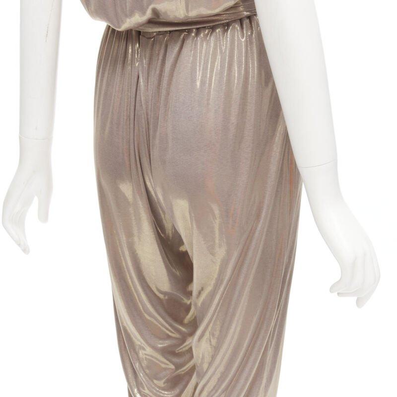 DIANE VON FUSTENBERG Carolette liquid metal gold halter backless jumpsuit S For Sale 2