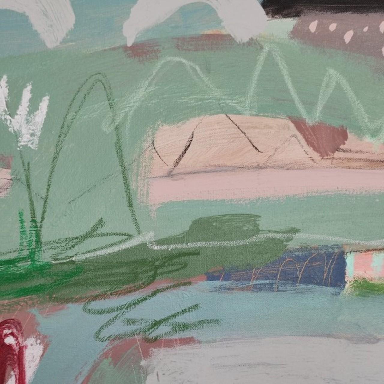 Across Green Fields, Original Abstract Landscape Painting, Colourful Playful Art 5