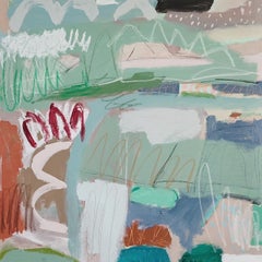 Across Green Fields, Original Abstract Landscape Painting, Colourful Playful Art