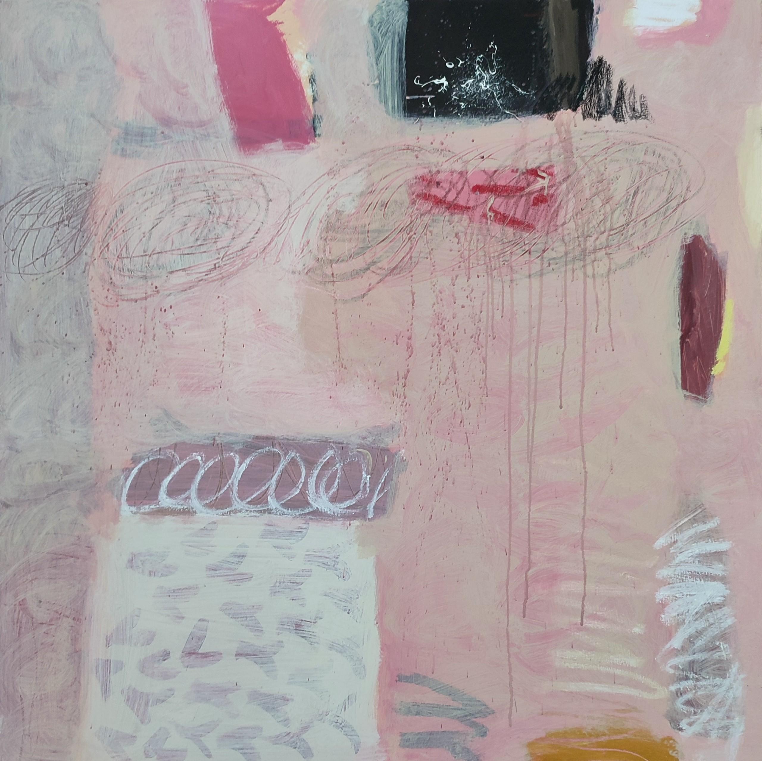 Champagne Bubbles is an original contemporary painting on canvas by abstract artist Diane Whalley with oil bar and mark making details. Pink Champagne delights every time whether for a wedding, anniversary, birthday, engagement, house move,