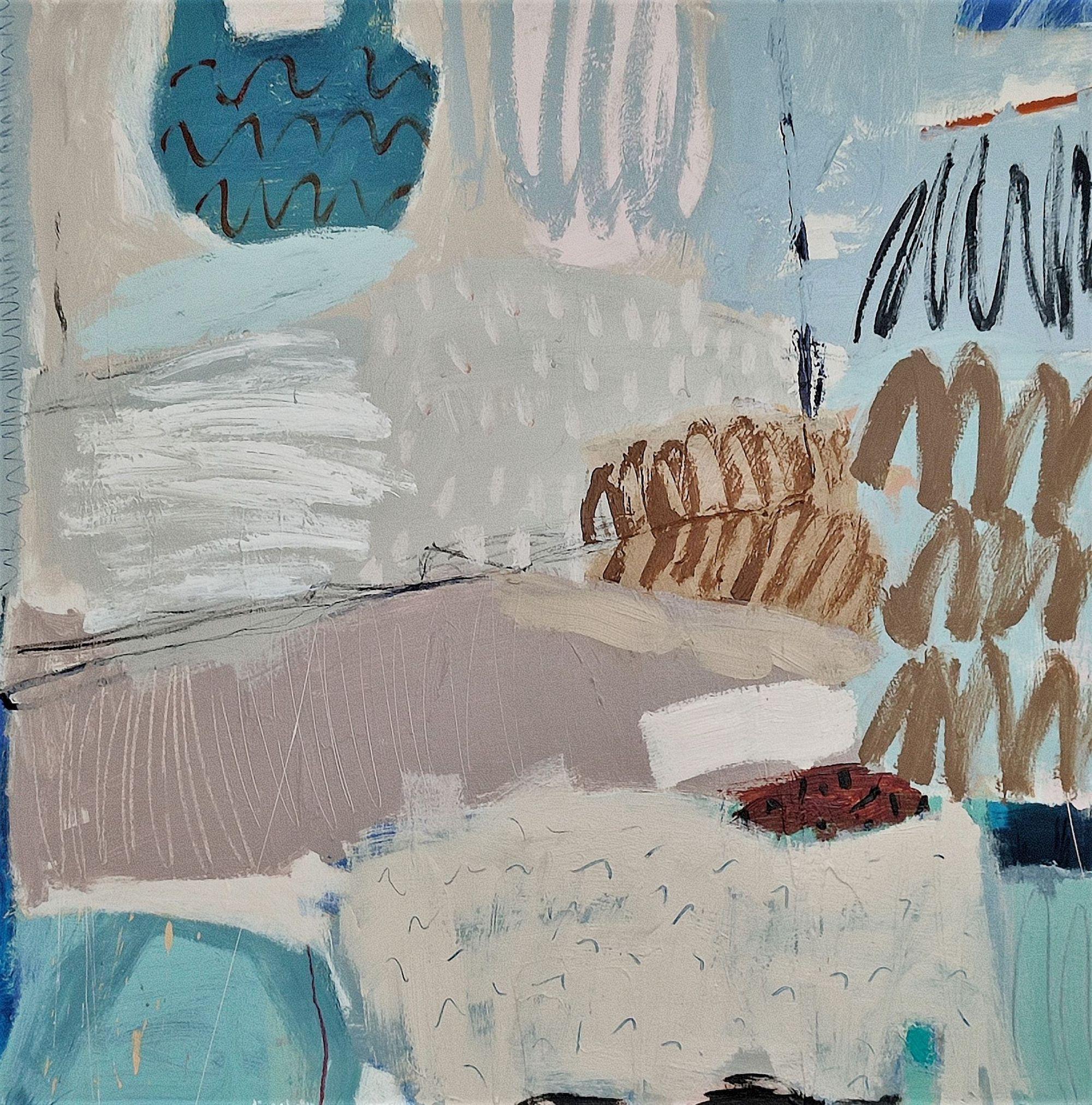 Abstract Painting Diane Whalley - « Crossing the Sand », art abstrait de Cornouailles, œuvre d'art méditerranéen de style St Ives