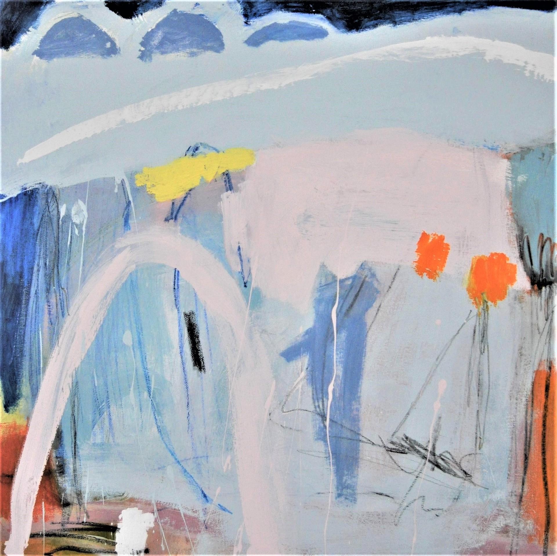 Diane Whalley Diane Whalley, The Bay Beyond the Red Curtain, Original Abstract Painting For