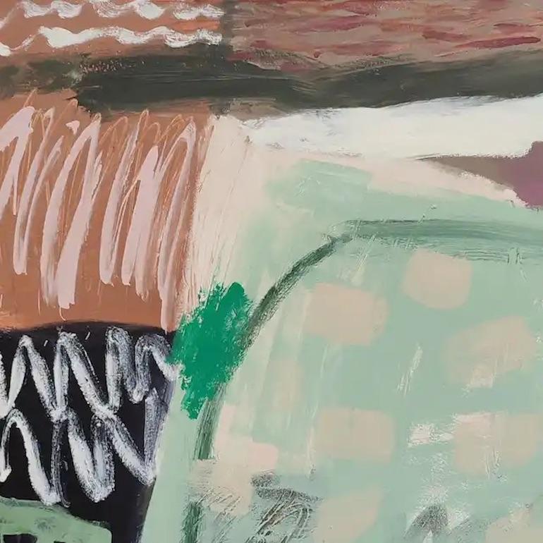 Couverture de plage verte, peinture abstraite originale - Abstrait Painting par Diane Whalley