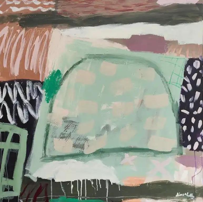 Diane Whalley Abstract Painting - The Green Beach Blanket, Original abstract painting