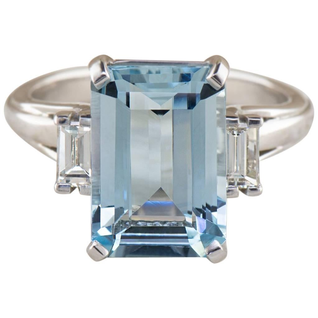 Dianna Rae Jewelry 4.26 ct. Emerald Cut Aquamarine and Diamond Cocktail Ring For Sale
