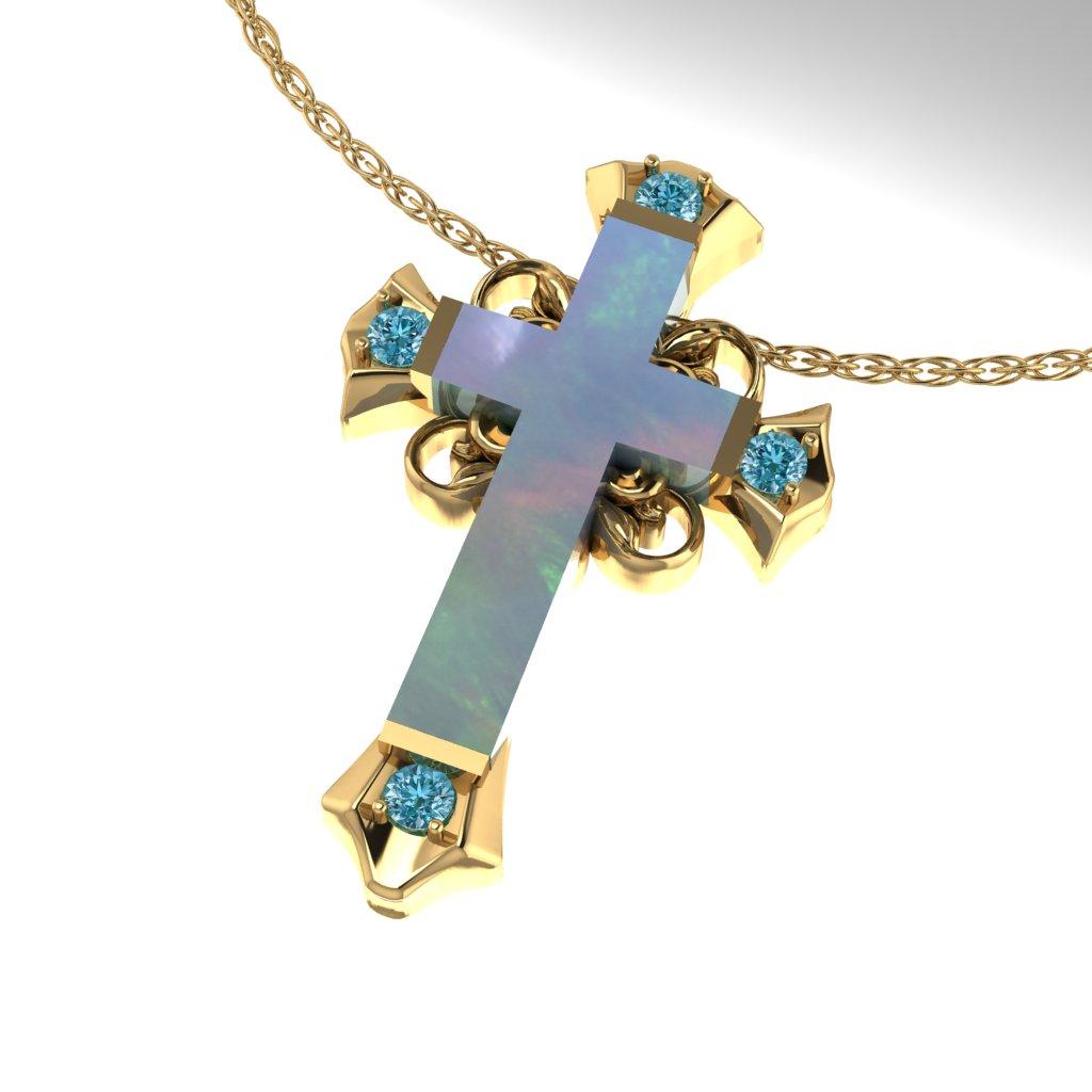 Women's or Men's Dianna Rae Jewelry  Boulder Opal Cross Pendant Necklace with Blue Apatite