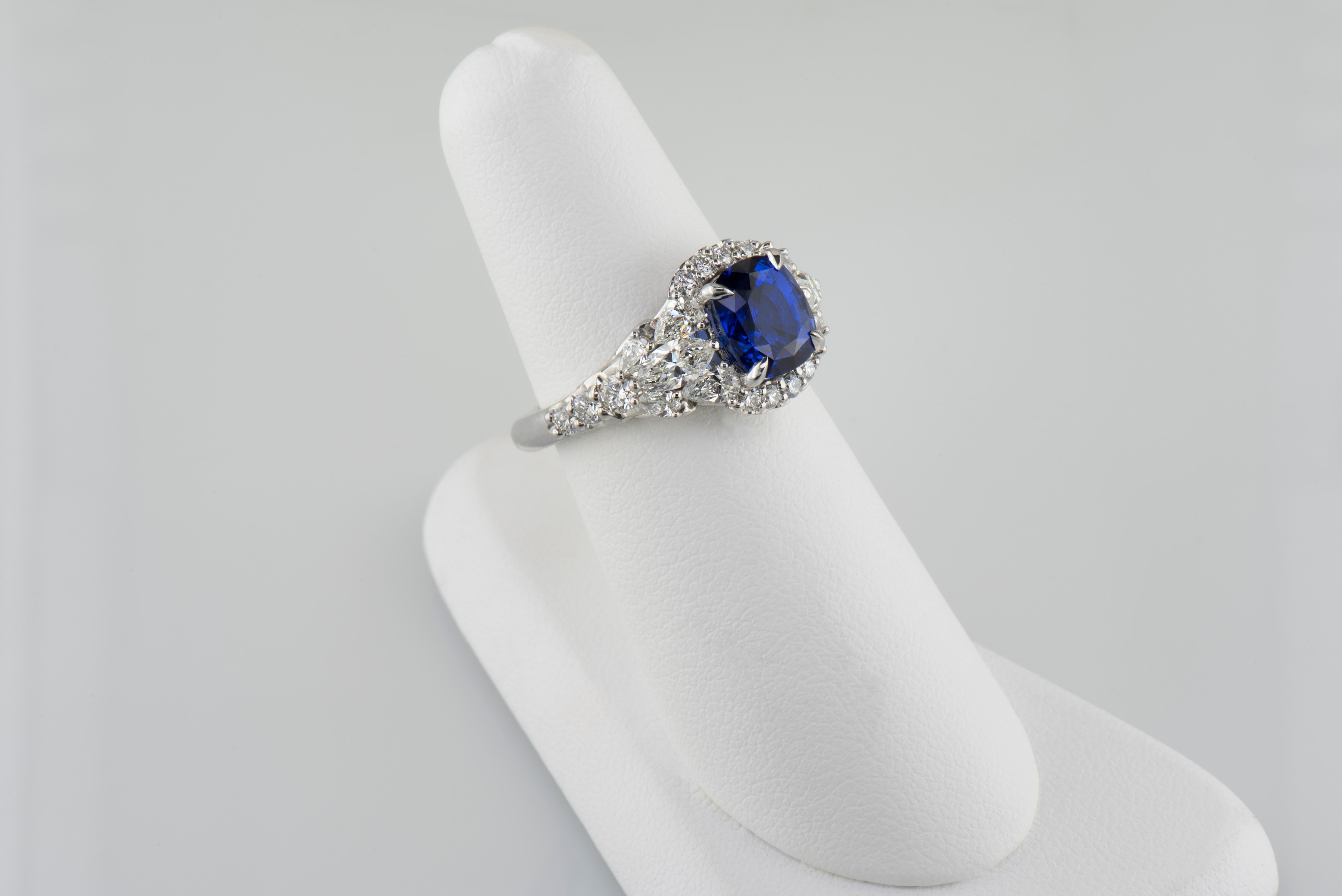 Dianna Rae Jewelry Platinum Cushion Blue Sapphire and Diamond Cocktail Ring 1
