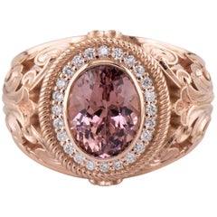 Dianna Rae Jewelry Rose Gold 2.22 Carat Lotus Garnet Diamond Halo Cocktail Ring