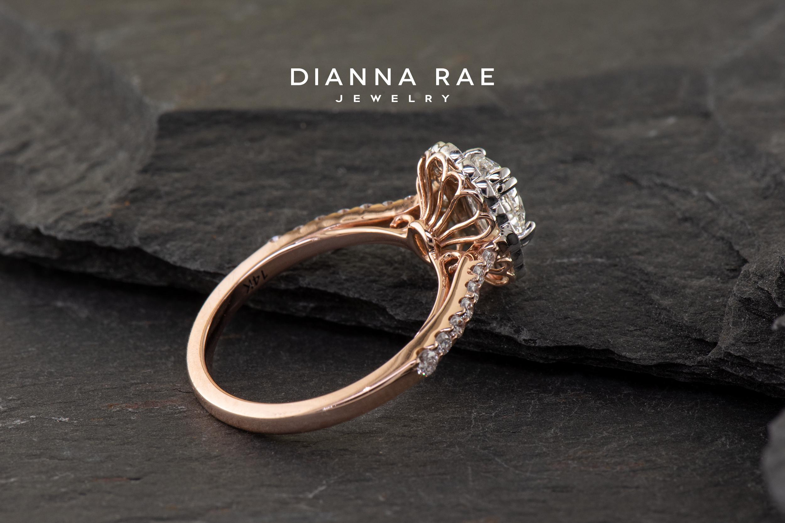 Dianna Rae Jewelry Rose Gold Oval Diamond Engagement Ring with Diamond Band In New Condition For Sale In Lafayette, LA