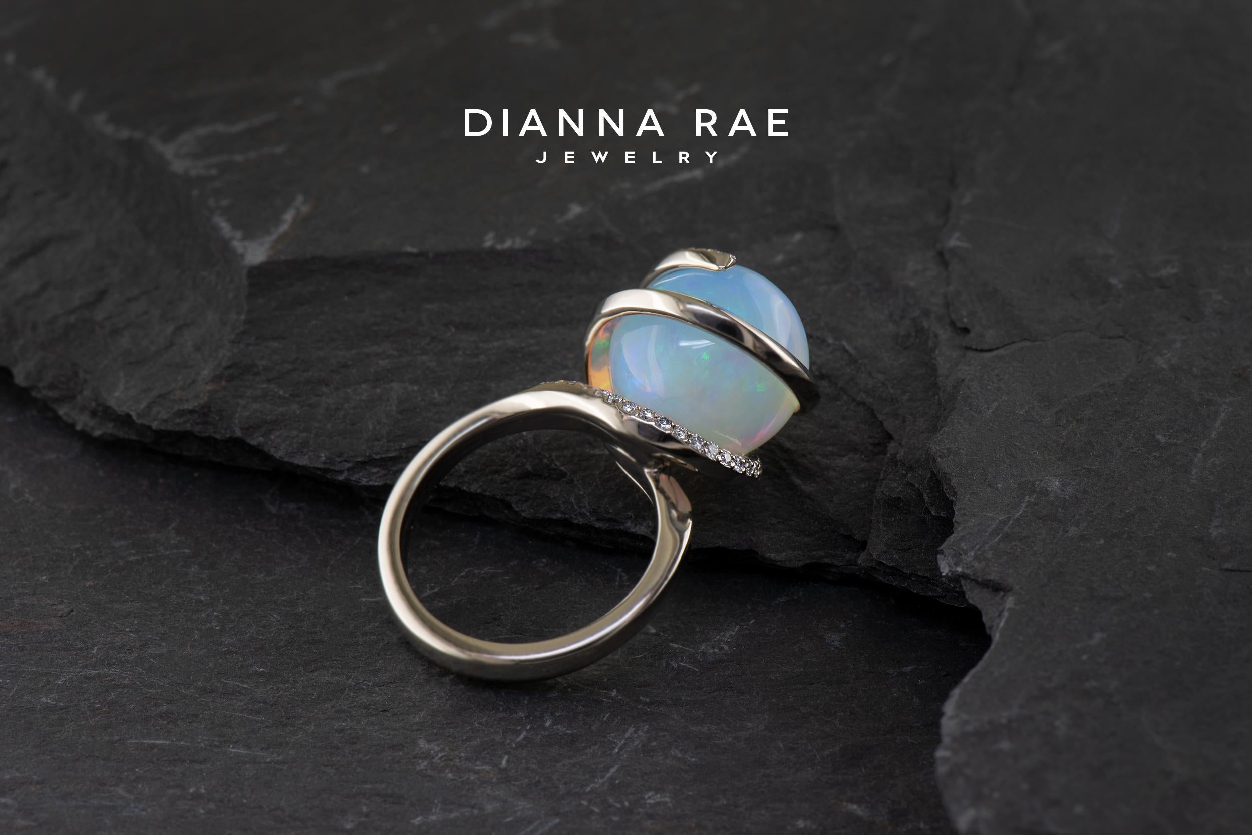Dianna Rae Jewelry White Gold Opal Orb Diamond Cocktail Ring In New Condition In Lafayette, LA