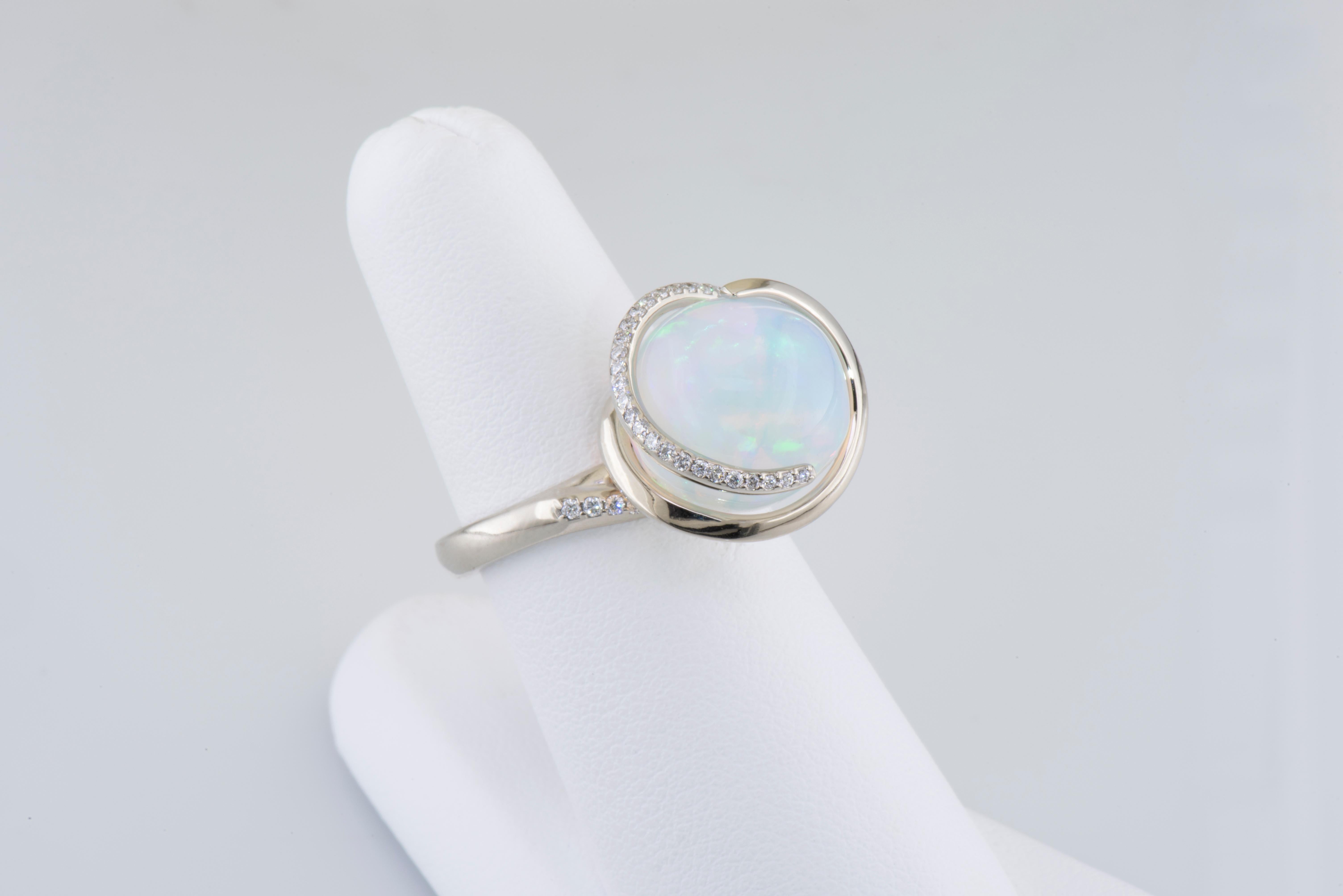 Women's or Men's Dianna Rae Jewelry White Gold Opal Orb Diamond Cocktail Ring