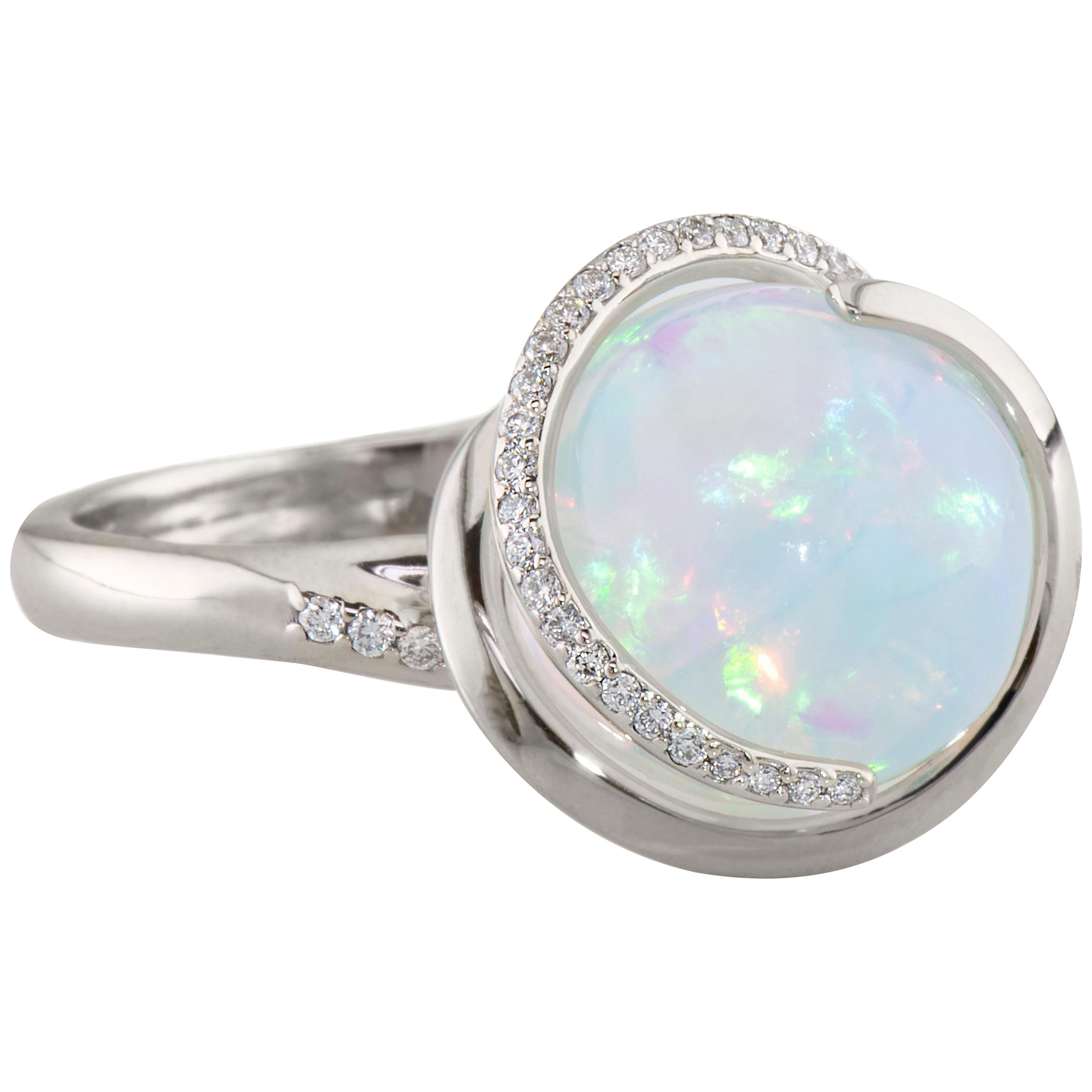 Dianna Rae Jewelry White Gold Opal Orb Diamond Cocktail Ring