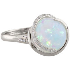 Dianna Rae Jewelry White Gold Opal Orb Diamond Cocktail Ring