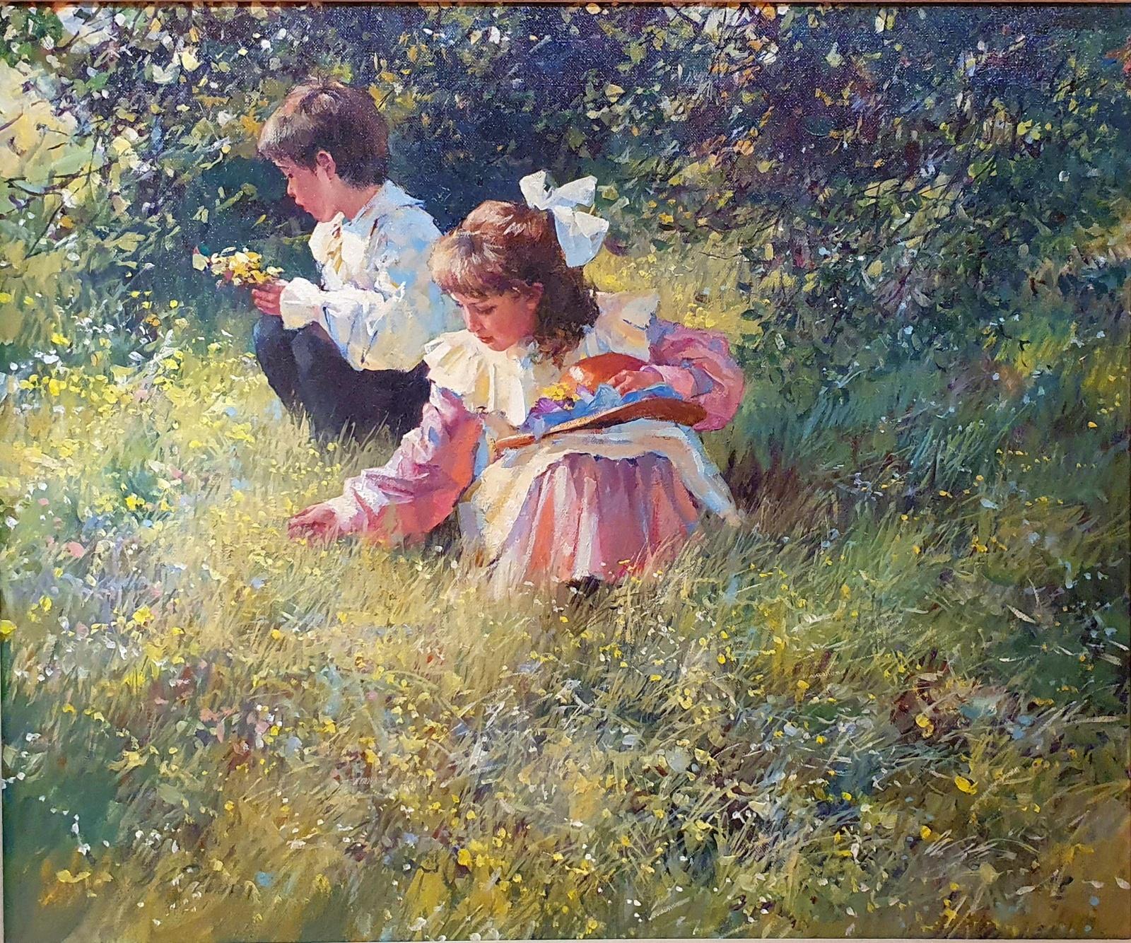 "The Flower Meadow", portraiture, landscape, original oil on canvas