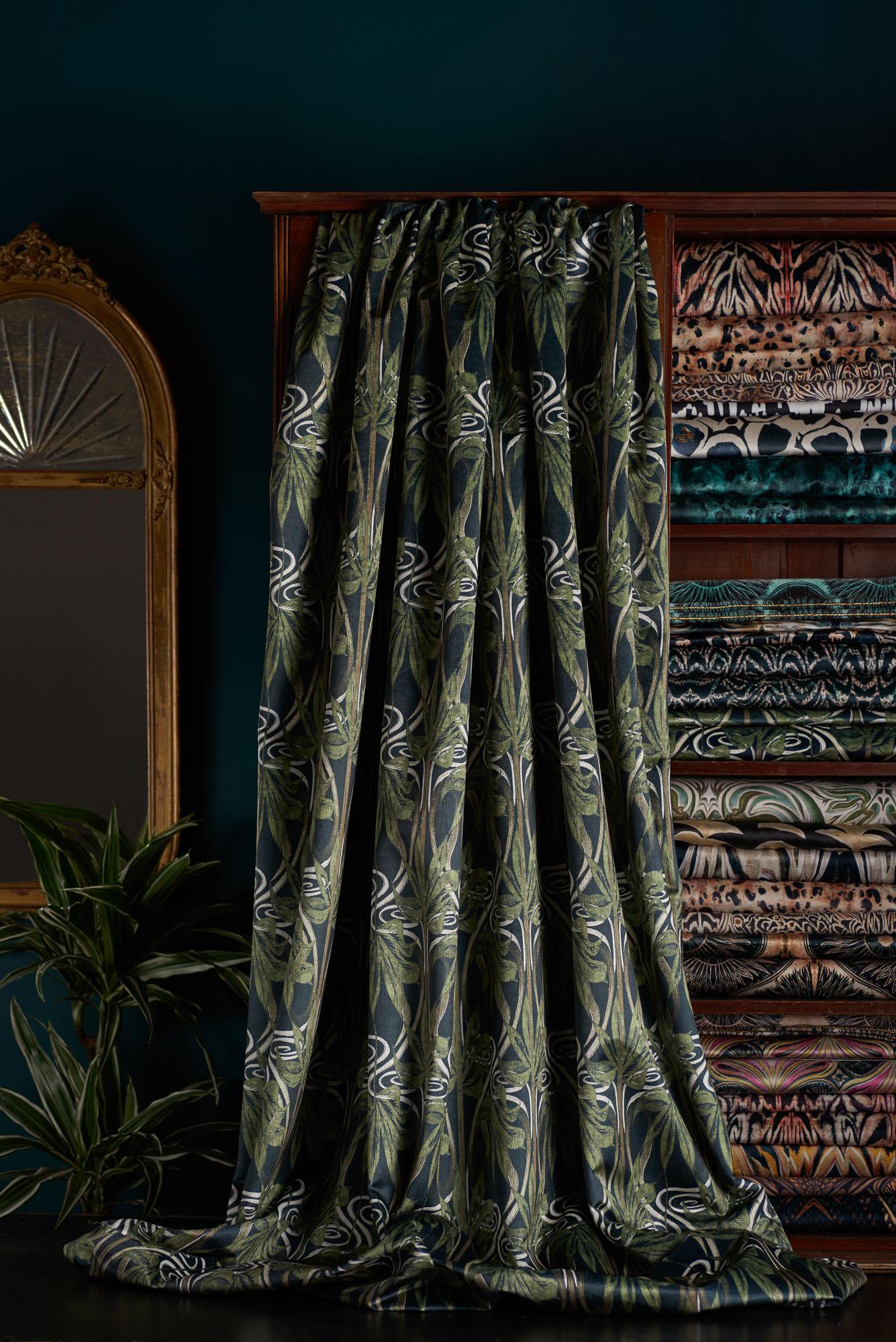 Dianne is a sandwiched print of two of Anna’s linocuts, pieced together to form a lyrical, jungle-like design which lends well to maximalist schemes. With a hint of Art Nouveau influence, this lush green colourway sits well with monochrome and