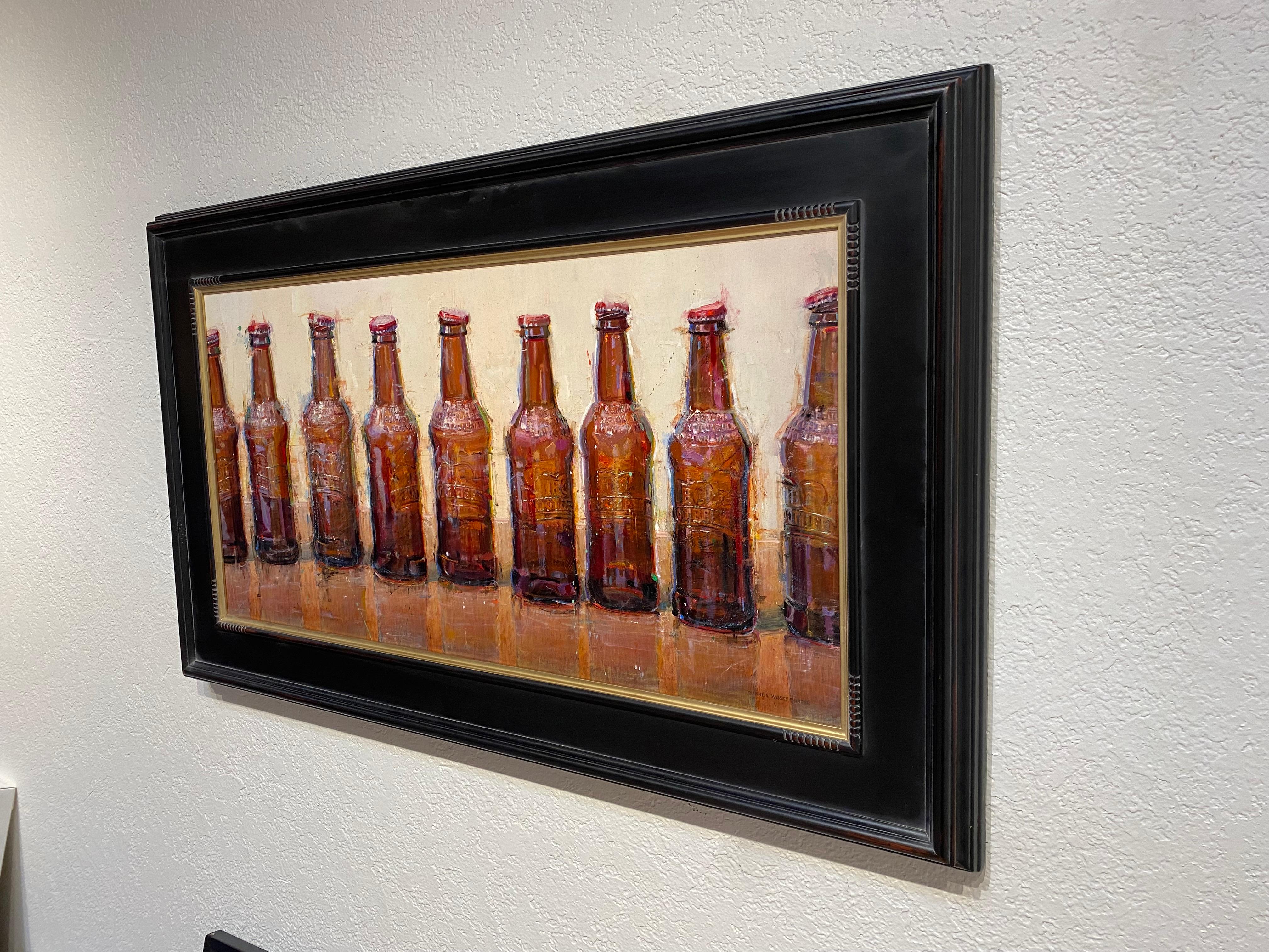 „Nine Bottles“, Ölgemälde (Braun), Still-Life Painting, von Dianne L. Massey Dunbar