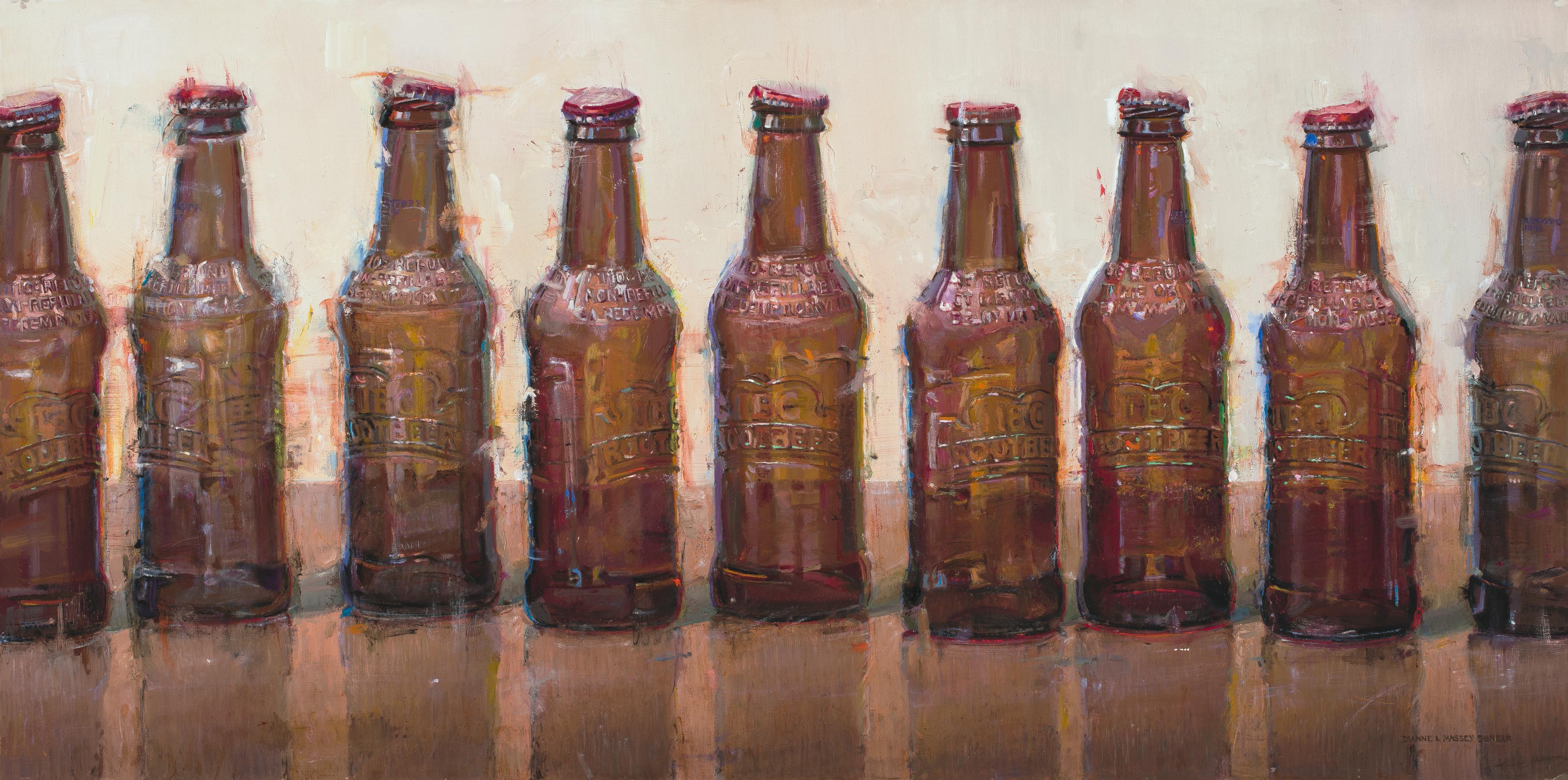 Dianne L. Massey Dunbar Still-Life Painting - "Nine Bottles ", Oil Painting