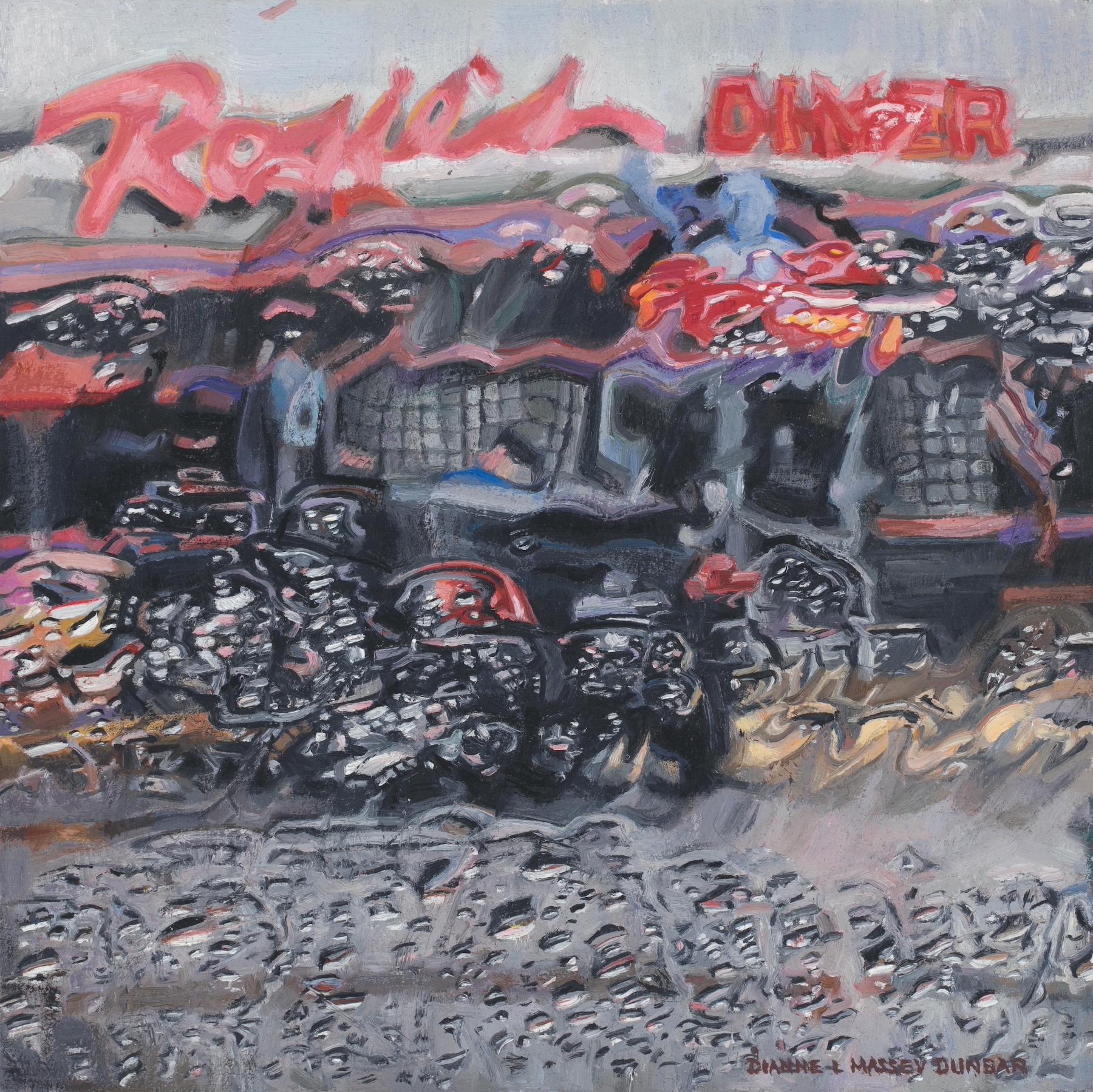 "Rain on Windshield: Rosie's Diner IV", Oil Painting