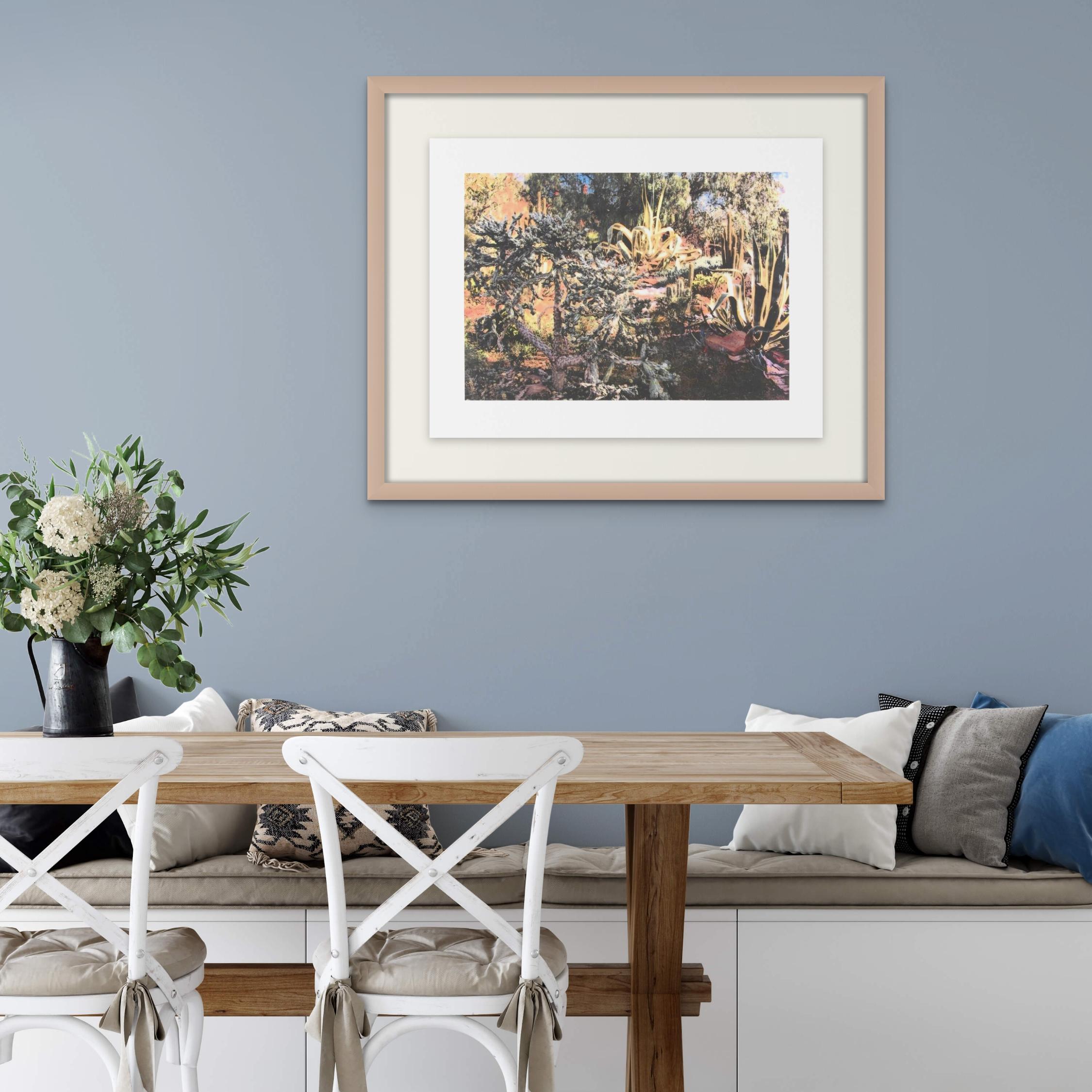 Fantastic garden succulent grotto - Terowie, polymergravure print, archival inkjet chine collé was created in a series of fantastic garden landscape prints, featuring photographs taken at Terowie in the mid-north of South Australia en-route to