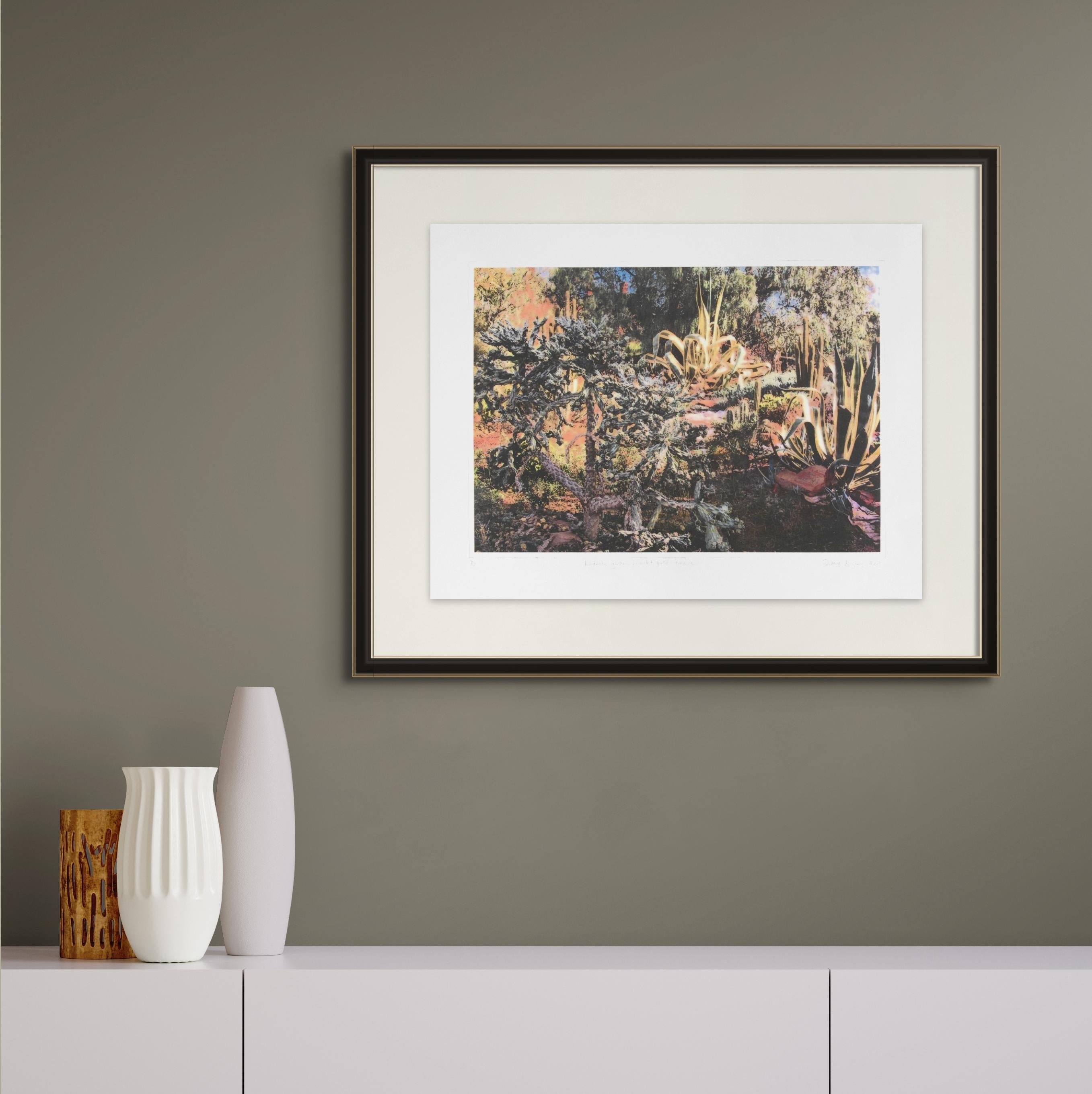 Fantastic garden succulent grotto - Terowie, intaglio colour, landscape print For Sale 1