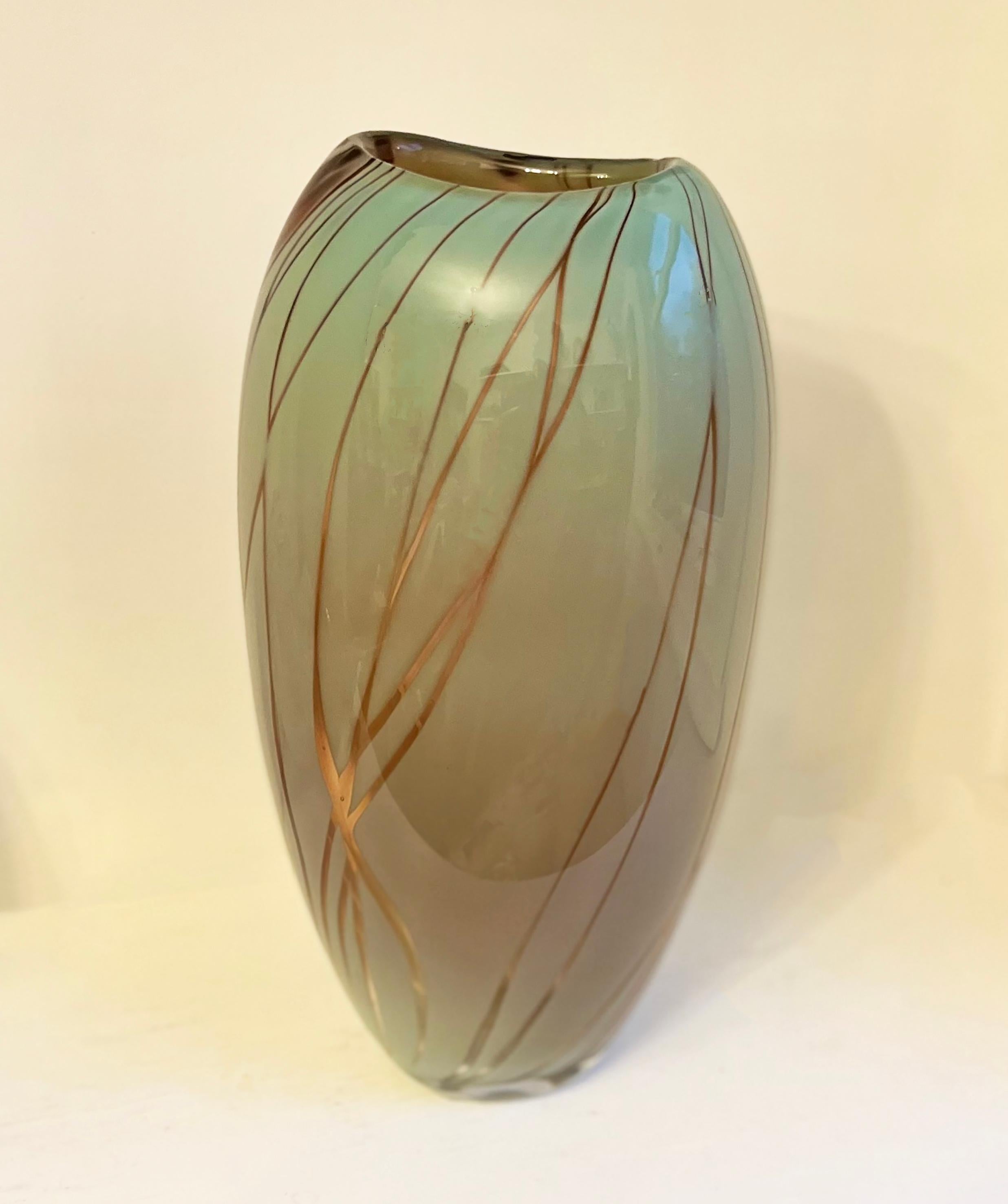 Organic Modern Dianthus Celoden blown glass unique Graal vessel, Michèle Oberdieck For Sale