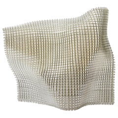 Diaphanous, a standing iridescent woven glass sculpture by Cathryn Shilling