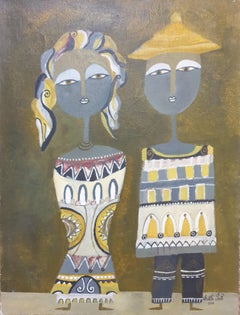 A West African Senegalese Couple In Boubou Attire. Oil on Canvas.