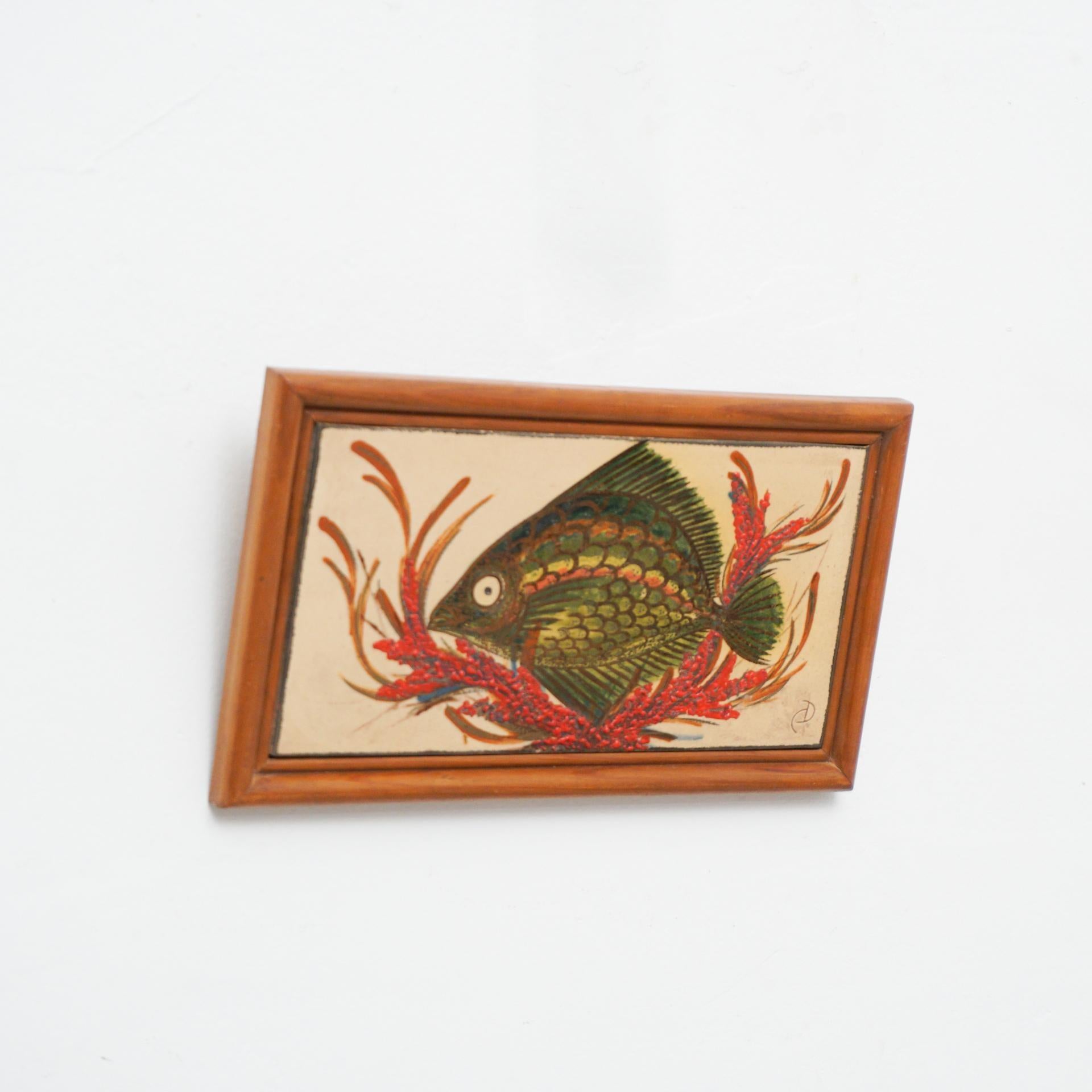 Mid-Century Modern Diaz Costa Ceramic Hand Painted Artwork, circa 1960