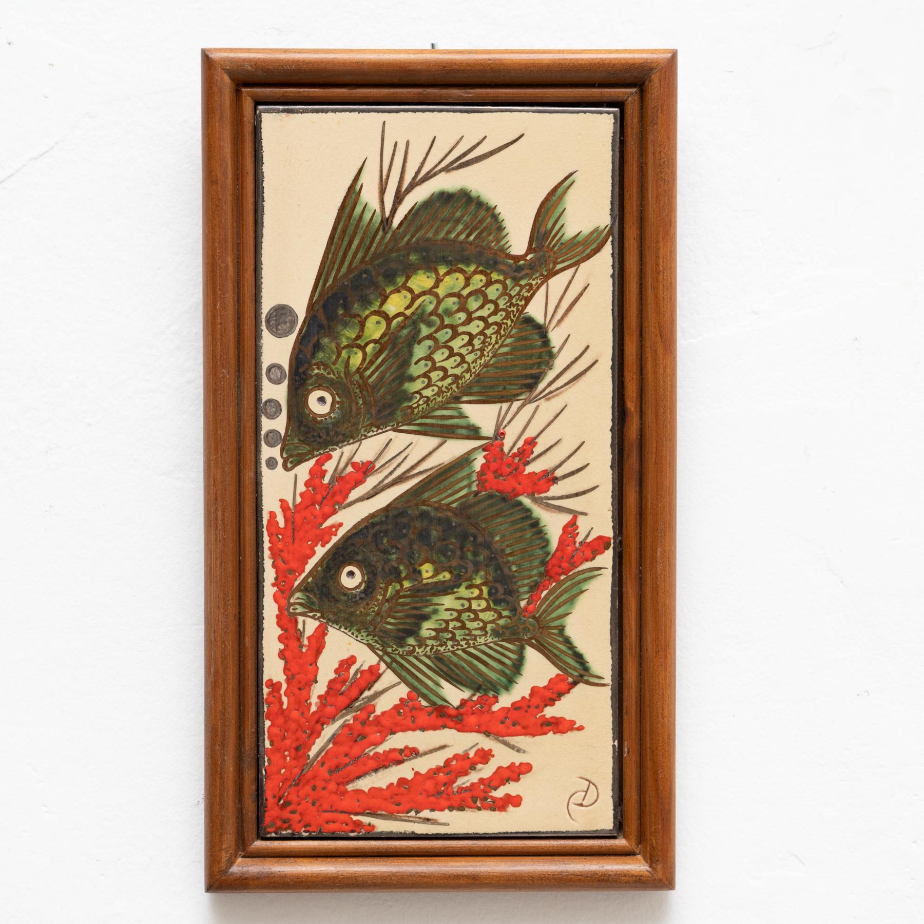 Spanish Diaz COSTA Ceramic Hand Painted Artwork, circa 1960 For Sale
