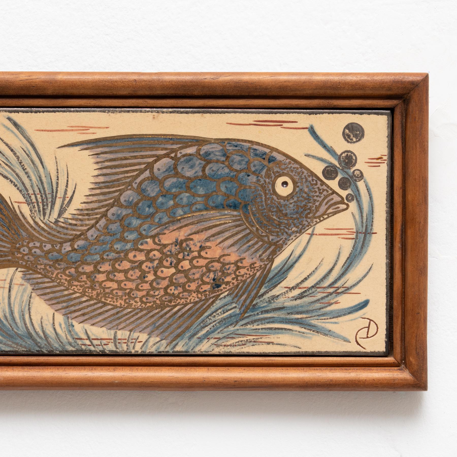 Mid-Century Modern Diaz Costa Ceramic Hand Painted Artwork, circa 1960 For Sale