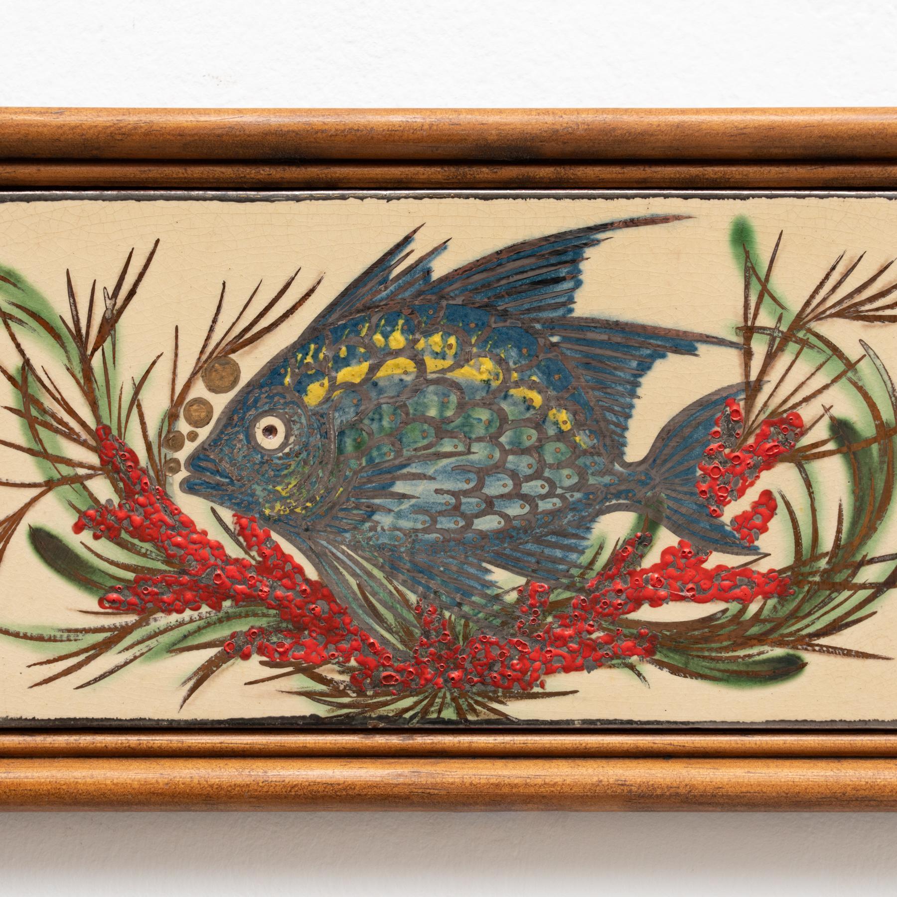 Mid-Century Modern Diaz Costa Ceramic Hand Painted Artwork, circa 1960 For Sale
