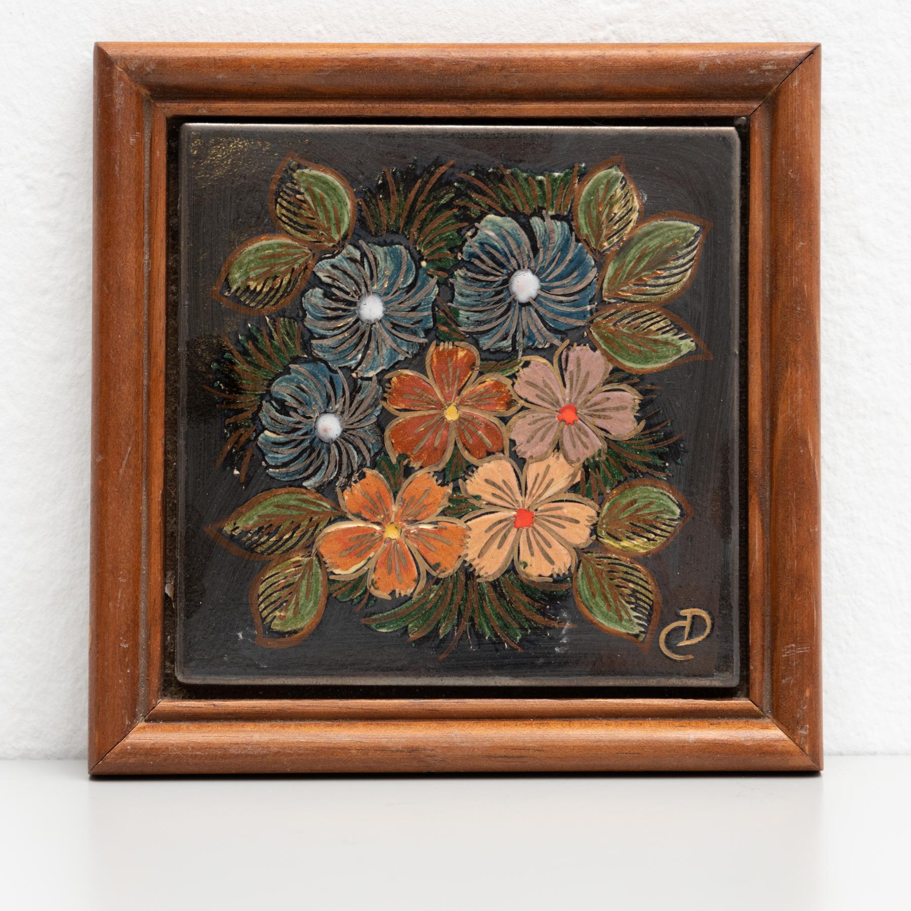 Mid-Century Modern Diaz COSTA Ceramic Hand Painted Artwork, circa 1960 For Sale