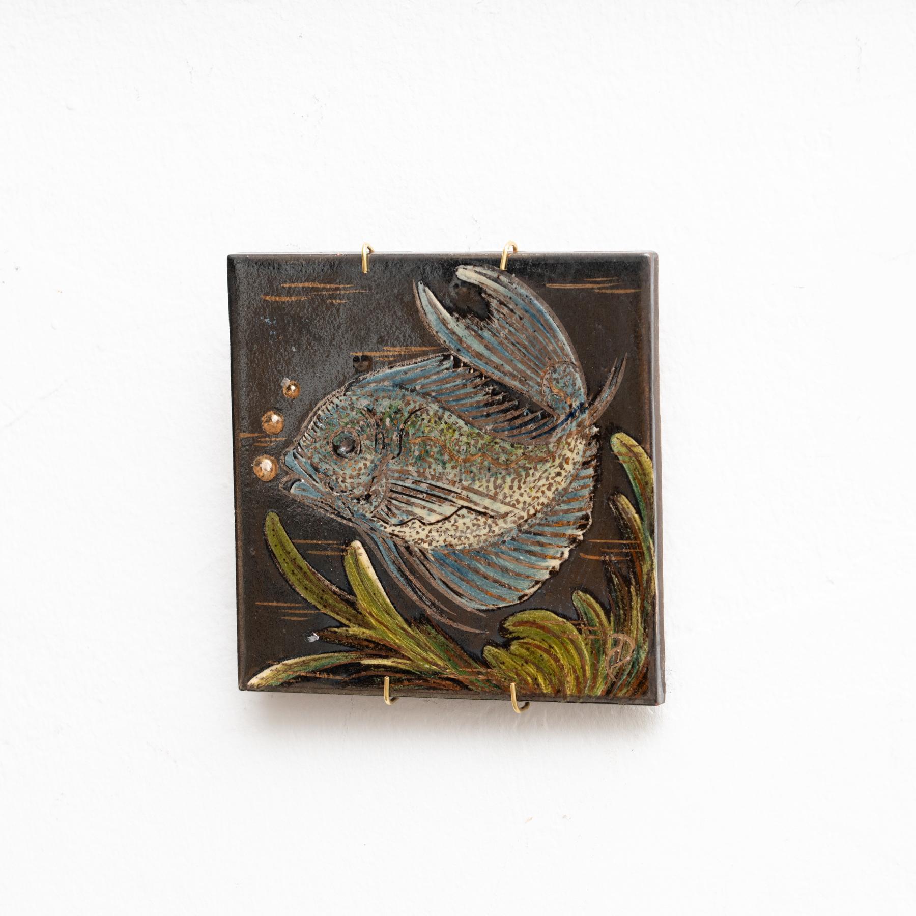 Mid-Century moderno Opera d'arte dipinta a mano in ceramica di Diaz Costa, 1960 circa in vendita