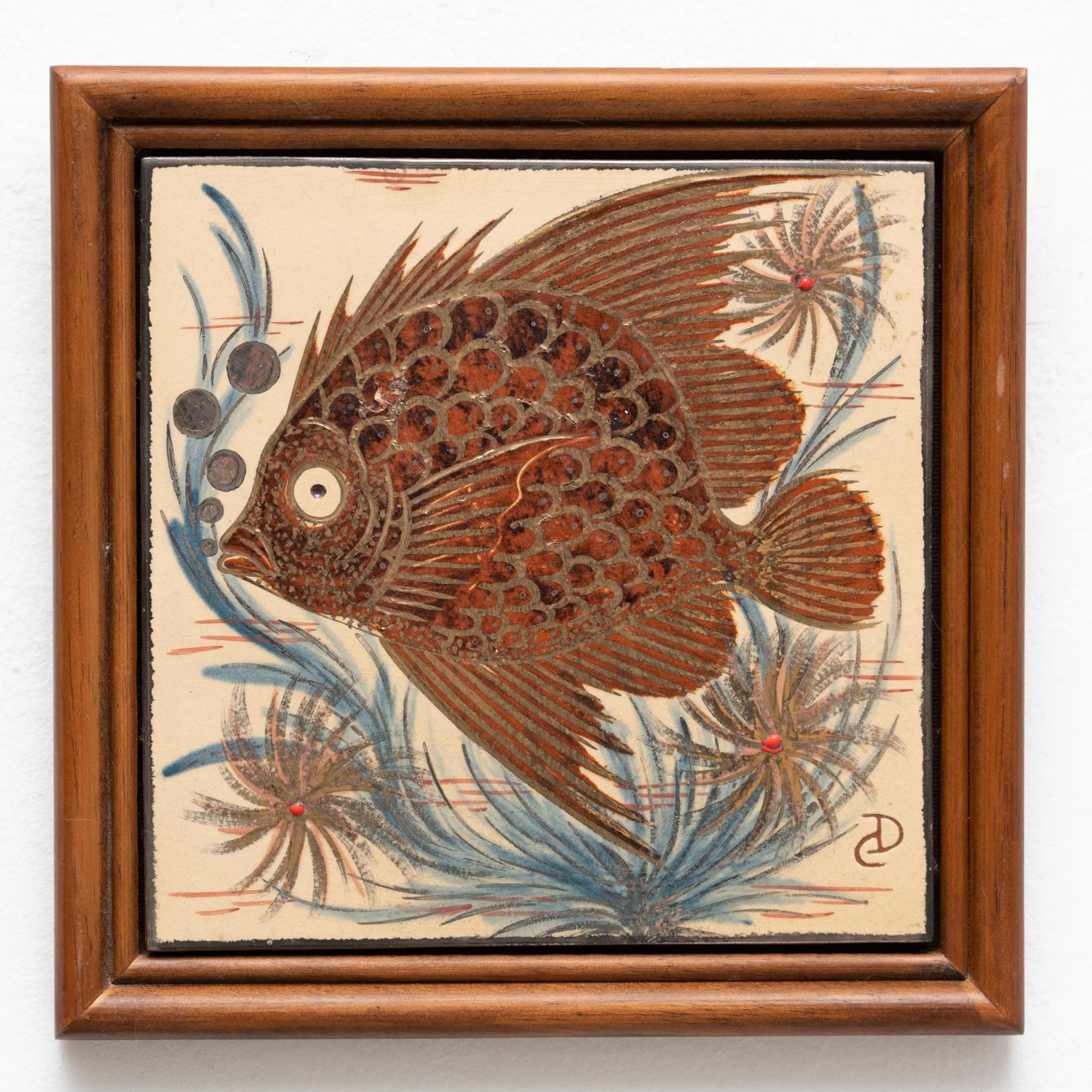 Mid-Century Modern Diaz Costa Ceramic Hand Painted Artwork, circa 1960 For Sale