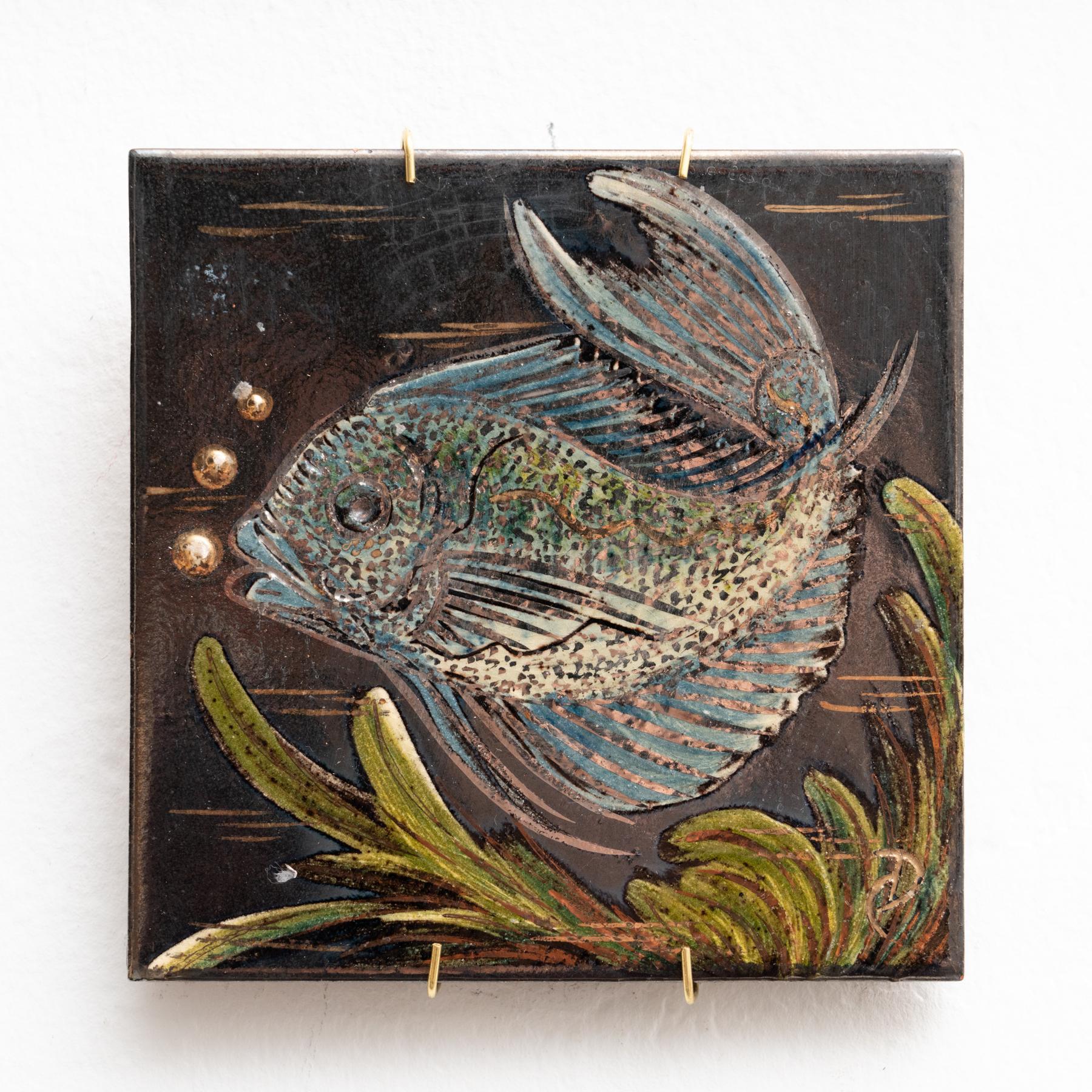 Spagnolo Opera d'arte dipinta a mano in ceramica di Diaz Costa, 1960 circa in vendita