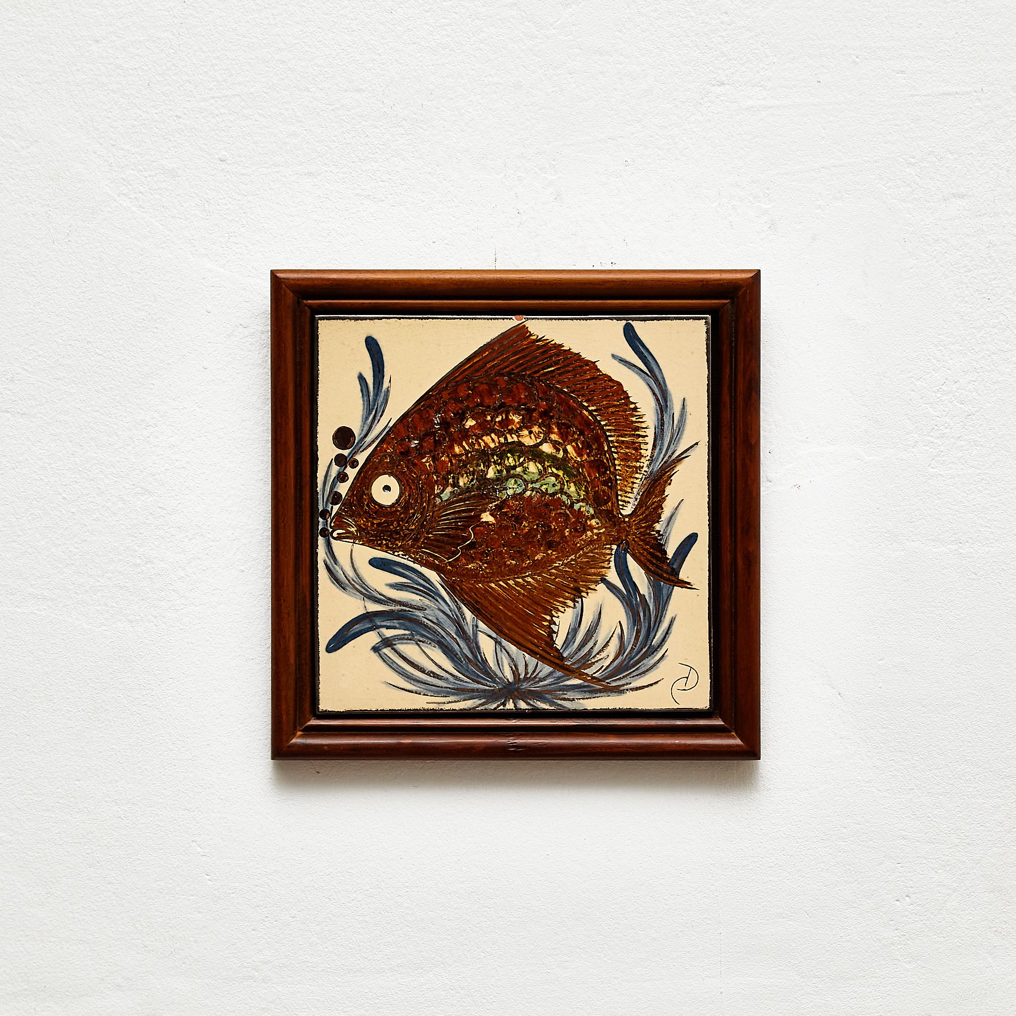 Glazed Diaz Costa Ceramic Hand Painted Artwork, circa 1960