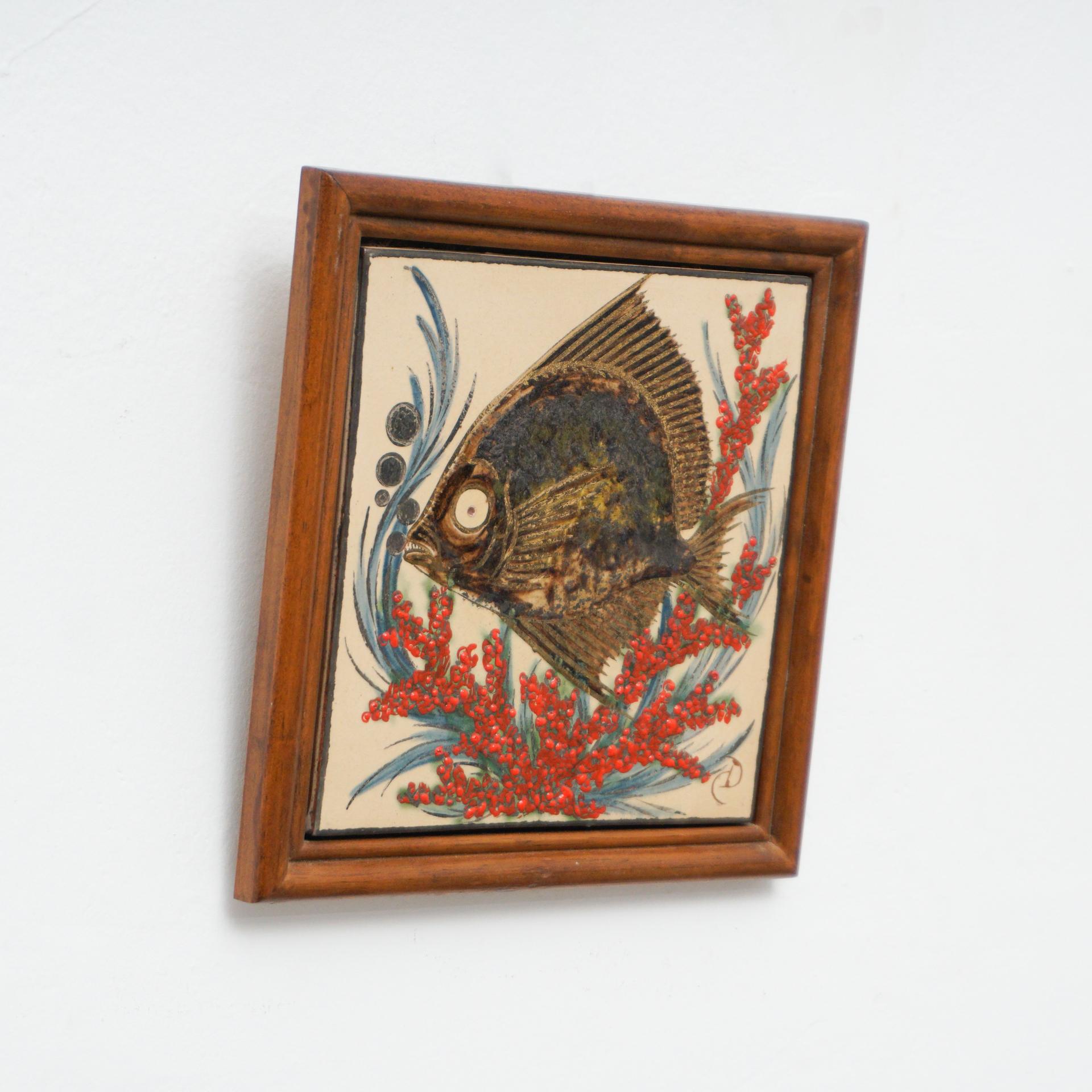 Diaz Costa Mid Century Modern Ceramic Hand Painted Artwork, circa 1960 In Good Condition For Sale In Barcelona, Barcelona