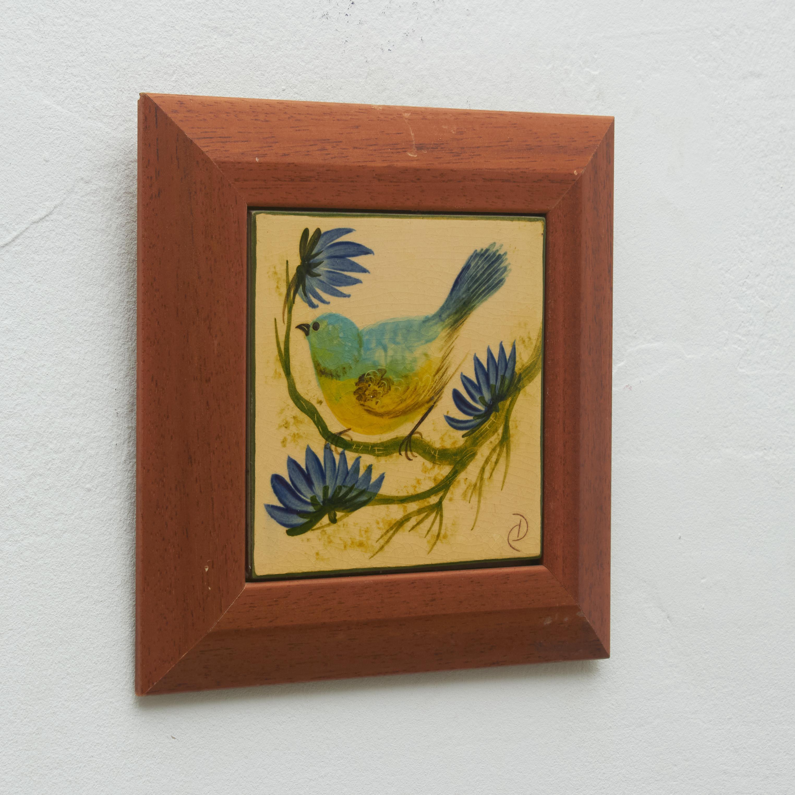 Mid-Century Modern Diaz Costa Ceramic Hand Painted Bird Artwork, circa 1960 For Sale