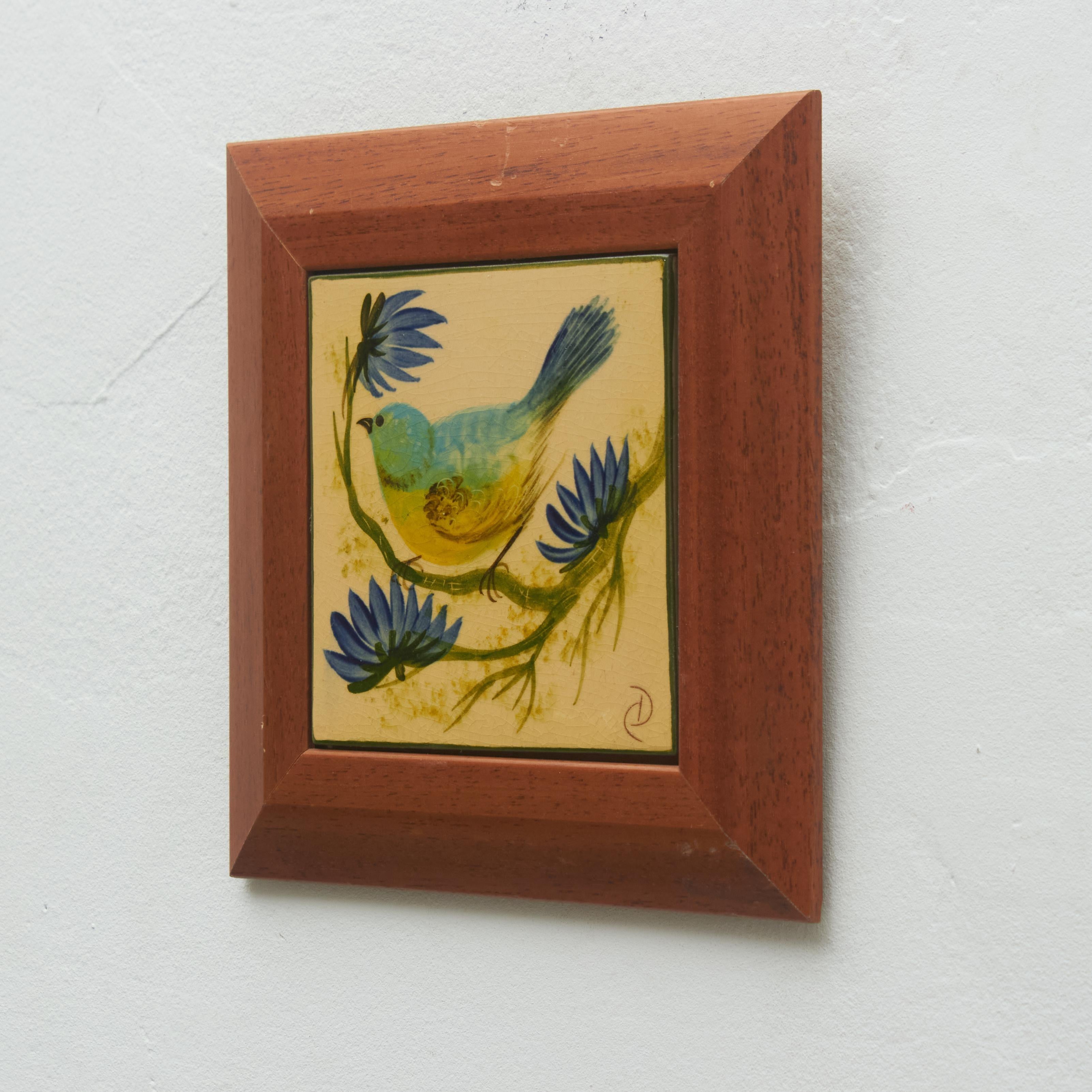 Spanish Diaz Costa Ceramic Hand Painted Bird Artwork, circa 1960 For Sale