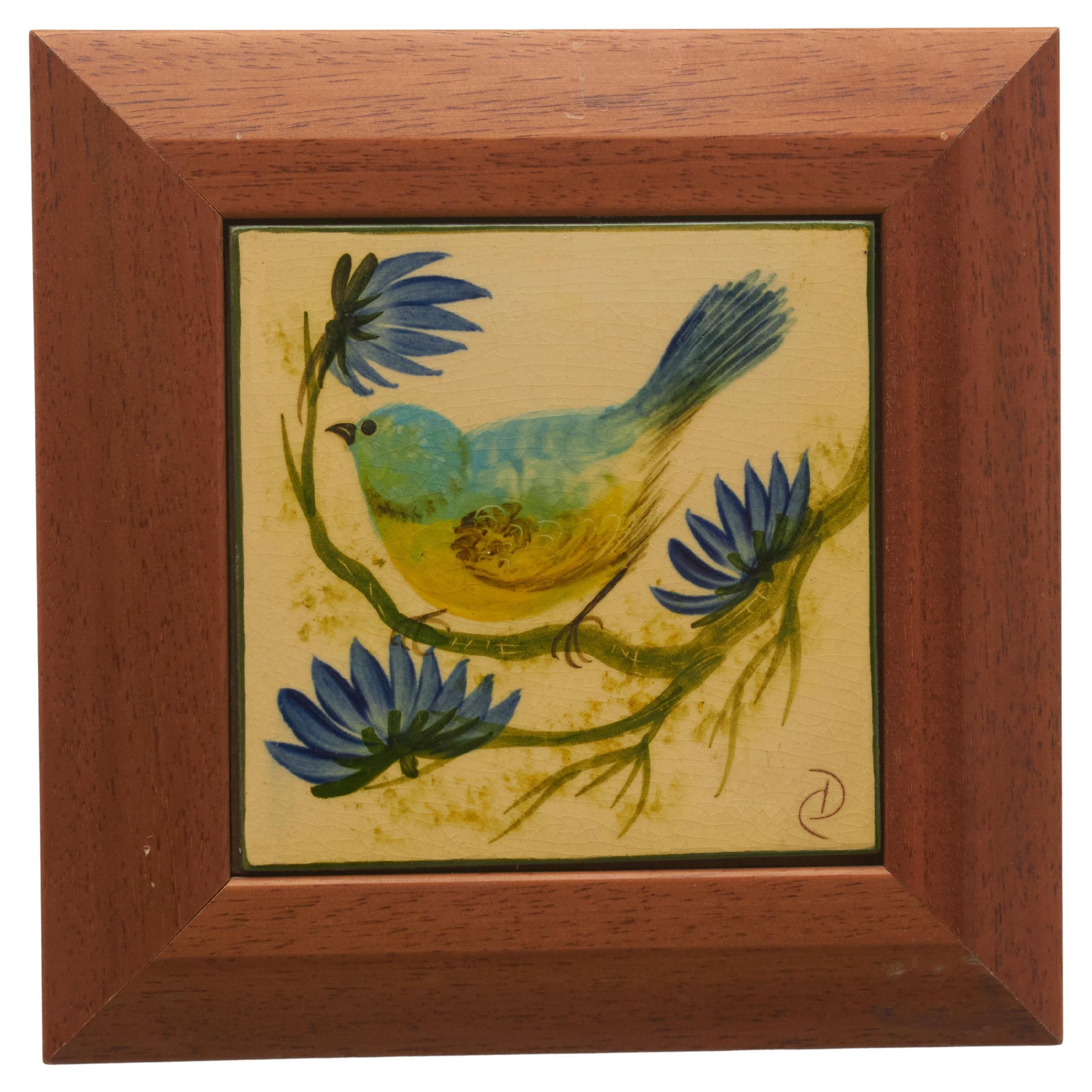 Diaz Costa Ceramic Hand Painted Bird Artwork, circa 1960 For Sale