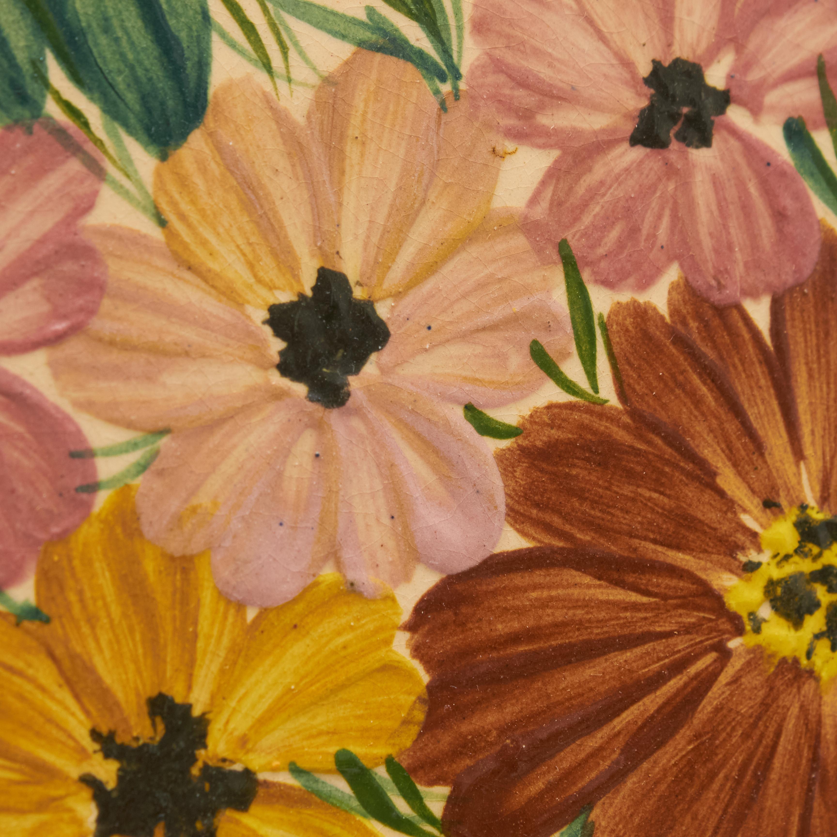 Diaz Costa Ceramic Hand Painted Flowers Artwork, circa 1960 For Sale 3