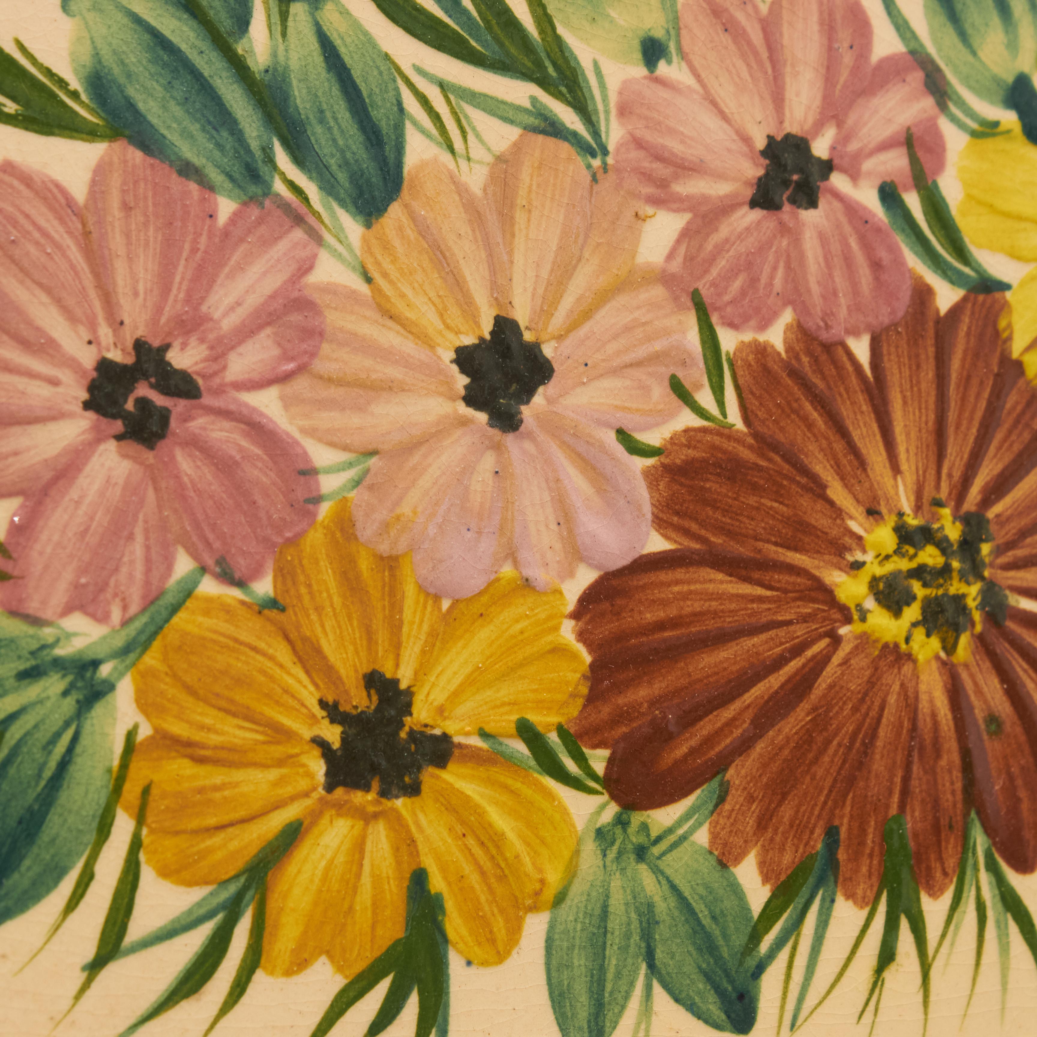Glazed Diaz Costa Ceramic Hand Painted Flowers Artwork, circa 1960