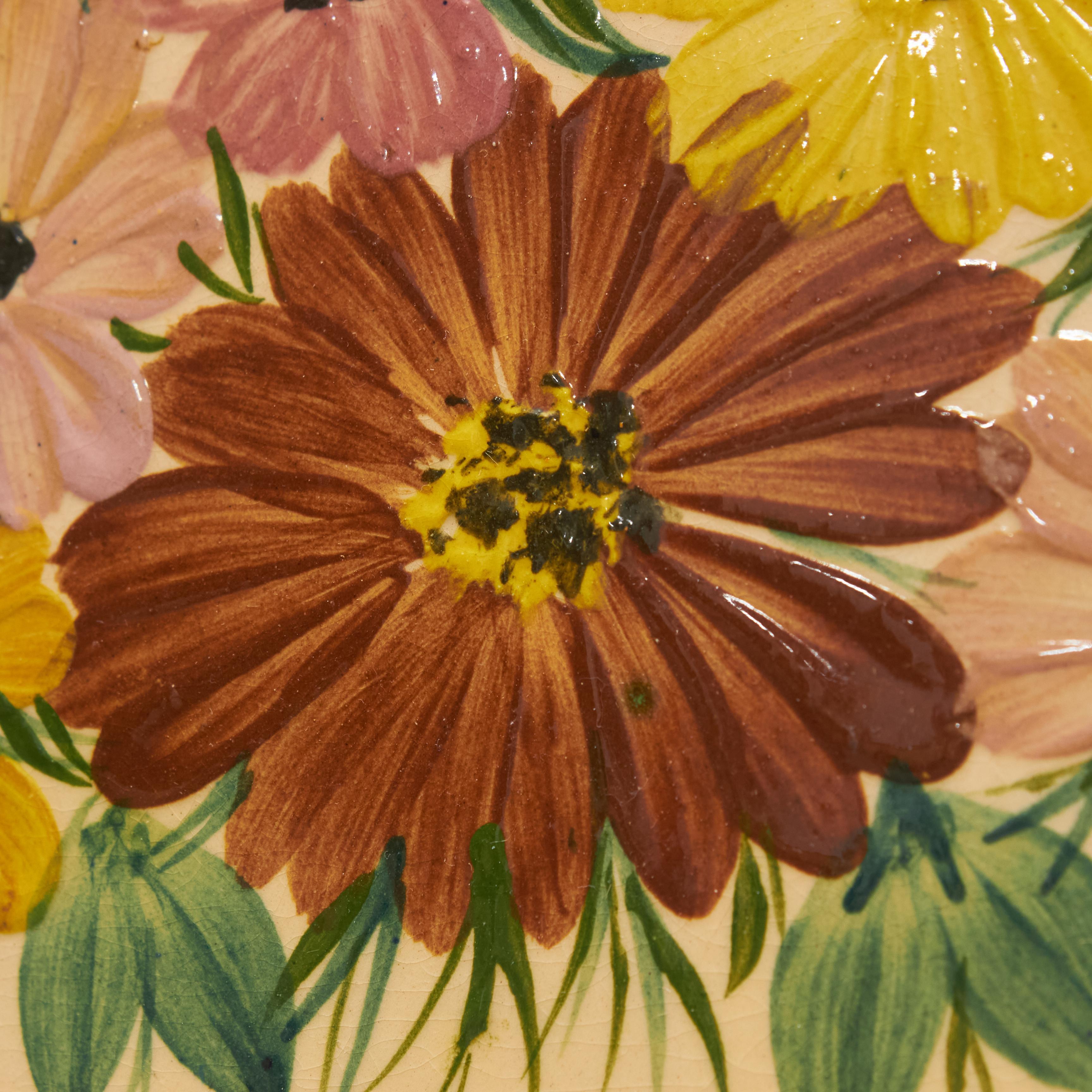 Diaz Costa Ceramic Hand Painted Flowers Artwork, circa 1960 For Sale 1