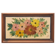 Retro Diaz Costa Ceramic Hand Painted Flowers Artwork, circa 1960