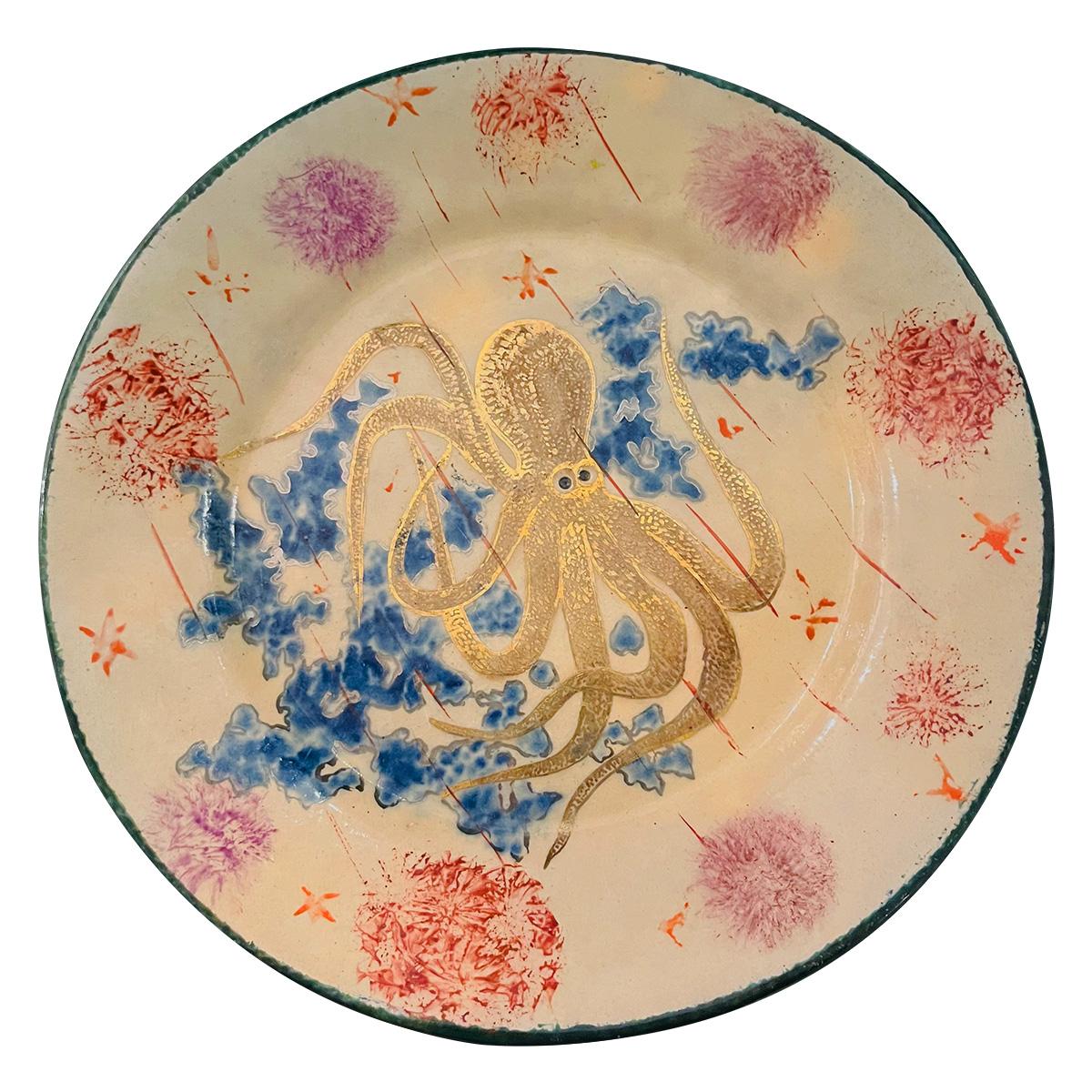 Diaz-Costa Ceramic handpainted dinner plate, set of 4, circa 1960 In Good Condition For Sale In Paris, FR