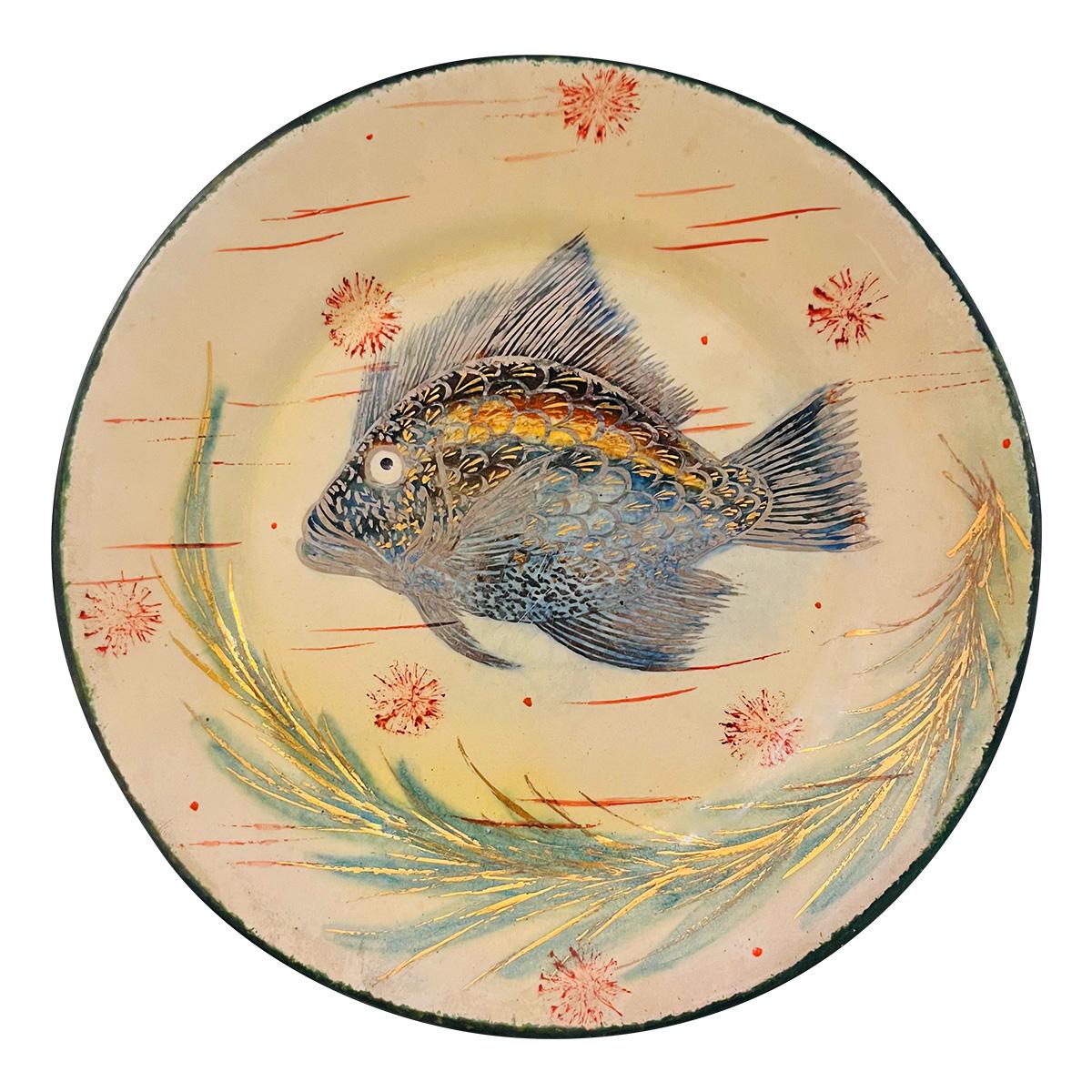 Vernissé Diaz-Costa Ceramic, set of 4, handpaintted dinner plate, circa 1960 en vente