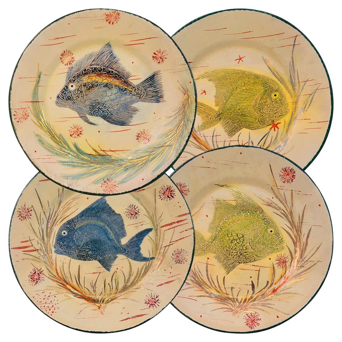 Diaz-Costa Ceramic, set of 4, handpaintted dinner plate, circa 1960 en vente