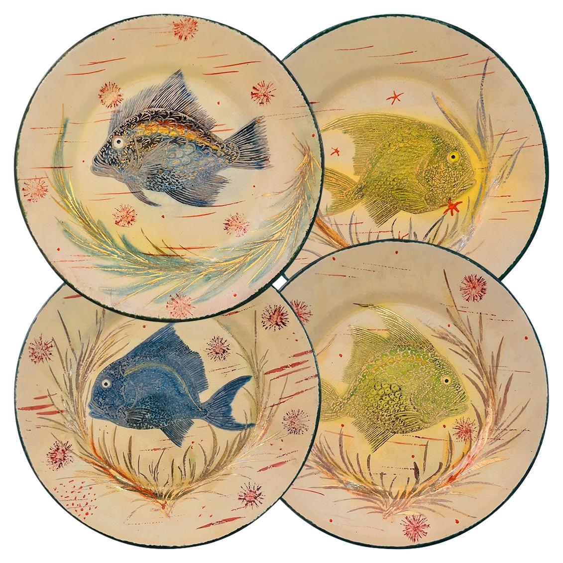 Diaz-Costa Cerámica, set de 4, plato de cena pintado a mano, circa 1960