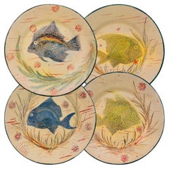 Vintage Diaz-Costa Ceramic, set of 4, handpainted dinner plate, circa 1960