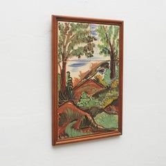 Diaz Costa Mid Century Modern Ceramic Hand Painted Artwork, circa 1960